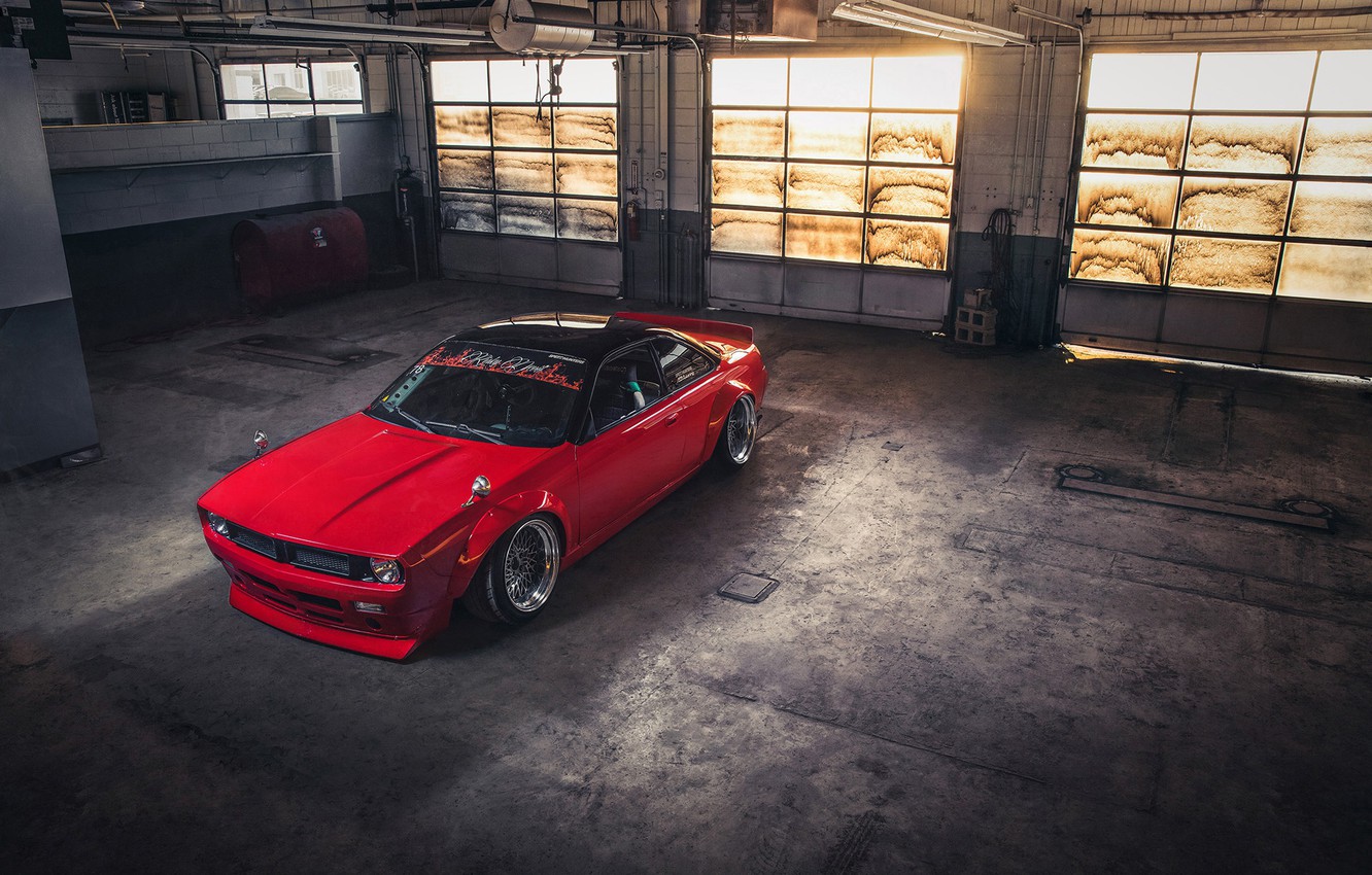 Wallpaper light, red, garage, photographer, drift car, Risky Devils, Boss S14, Rocket Bunny kit, US and JDM style, Mark Riccioni image for desktop, section другие марки