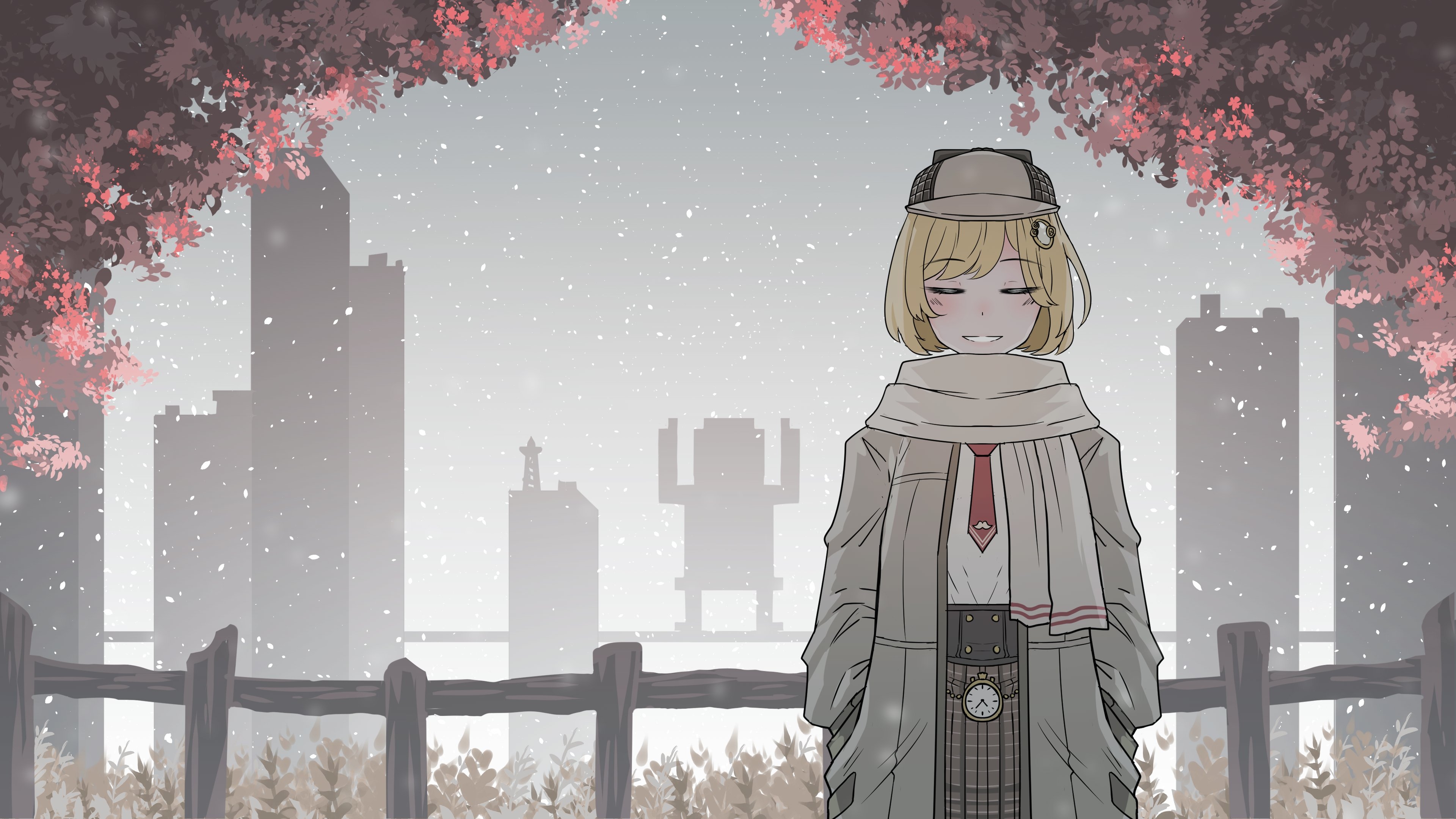 Download 3840x2160 Watson Amelia, Virtual Youtuber, Blonde, Smiling, Cityscape, Snow Wallpaper for UHD TV