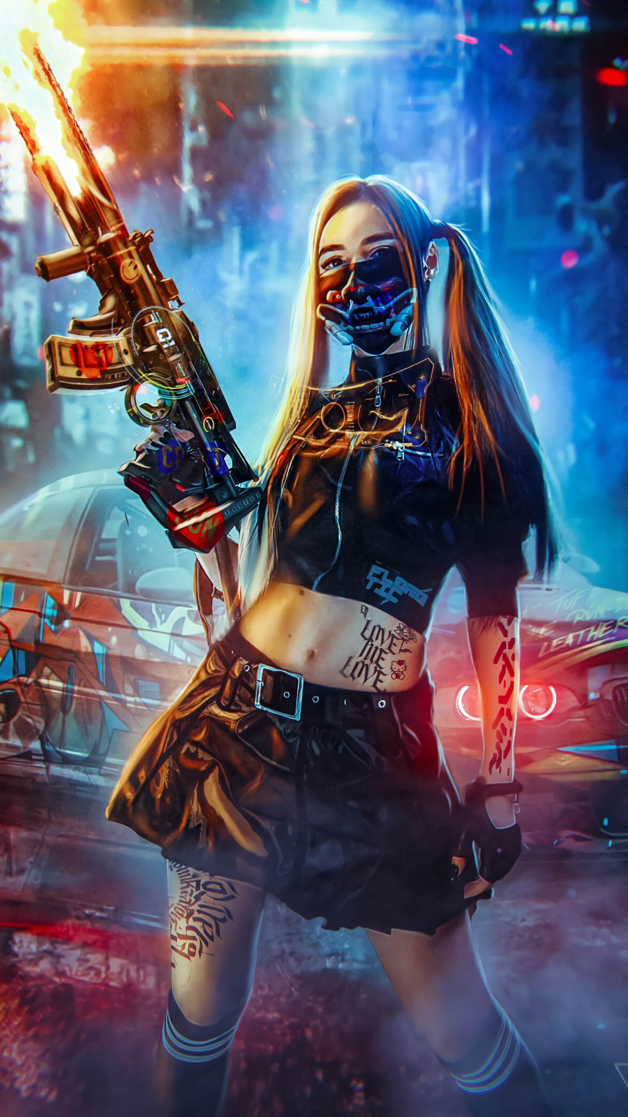 Cyberpunk, Girl, Guns, Rifle, Sci Fi, 4K Phone HD Wallpaper, Image, Background, Photo And Picture HD Wallpaper
