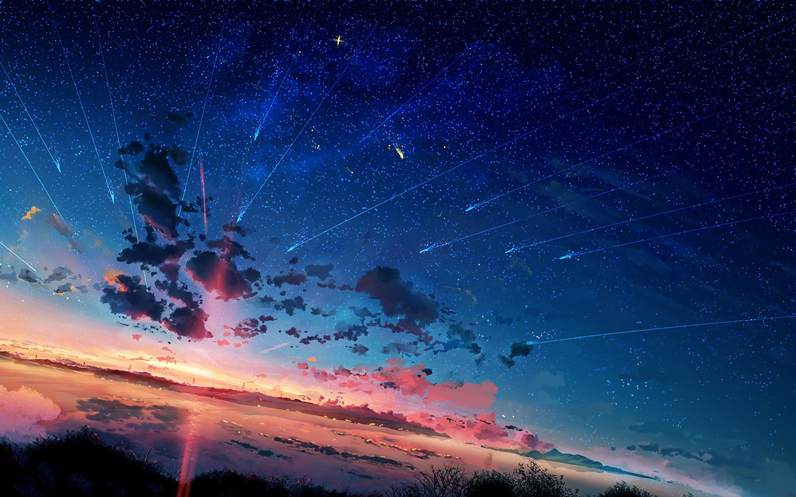 Anime Scenery Horizon Shooting Star Sunset 4K Wallpaper