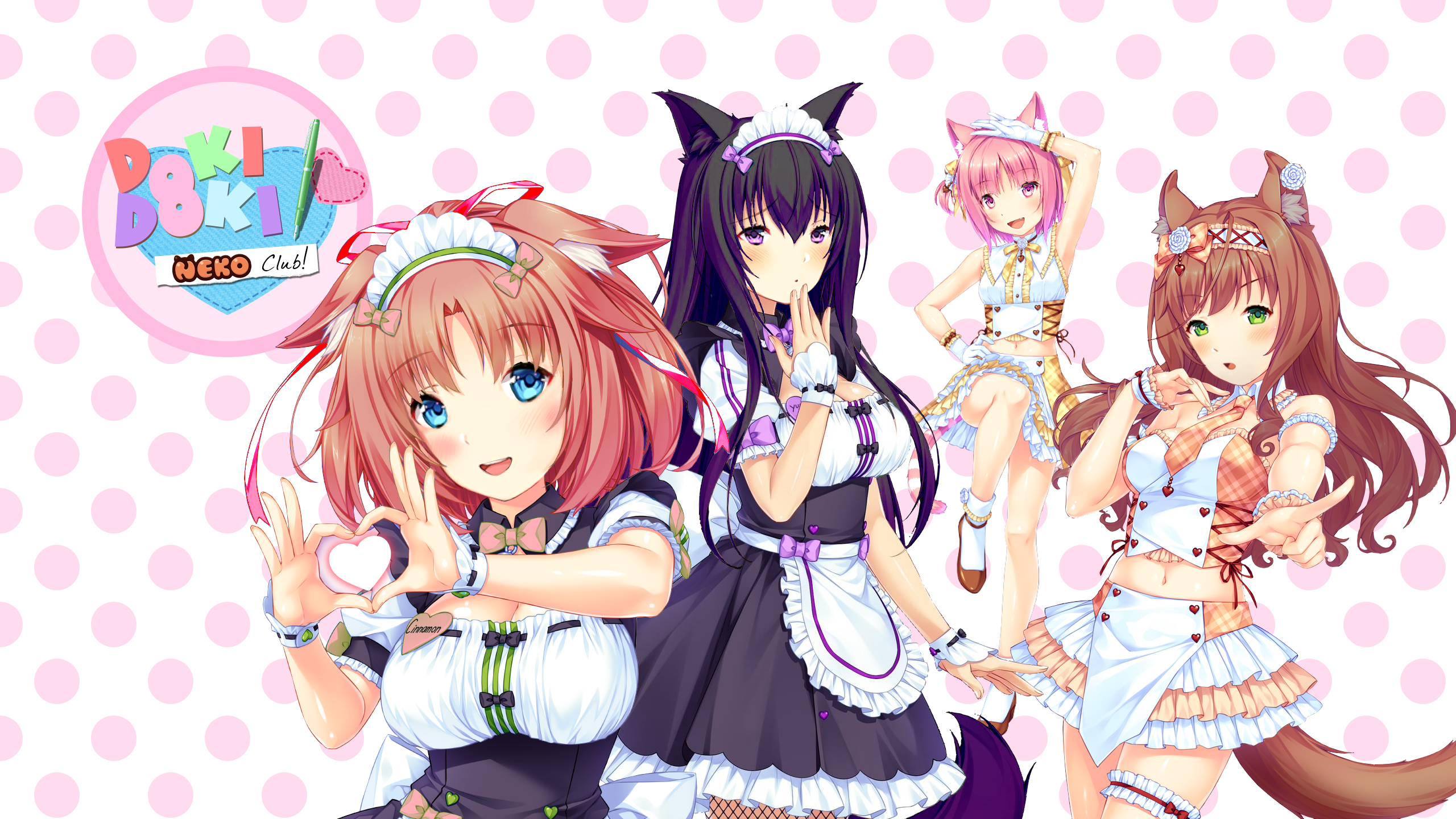 Wallpaper / anime, anime girls, simple background, white skin, fan art, Doki Doki Literature Club, cat girl, maid, maid outfit, humor, Neko Para