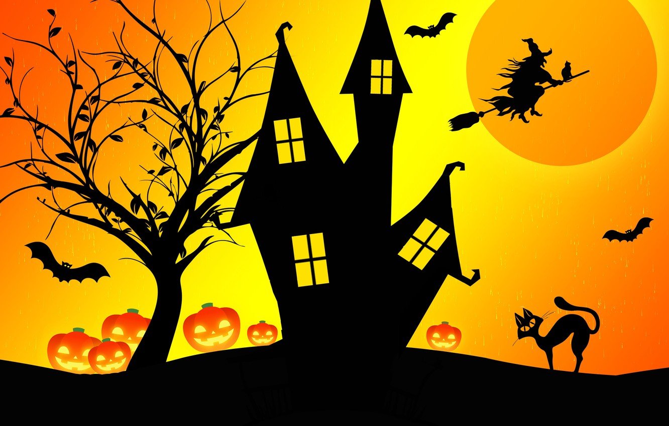 Wallpaper night, house, Halloween, witch image for desktop, section праздники