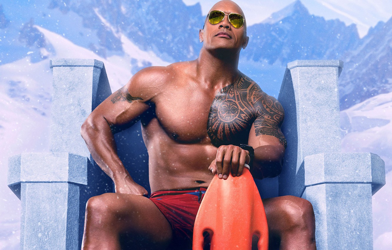 Wallpaper cinema, ice, man, movie, tatoo, Dwayne Johnson, film, chest, muscular, thorax, throne, bald, Baywatch image for desktop, section фильмы