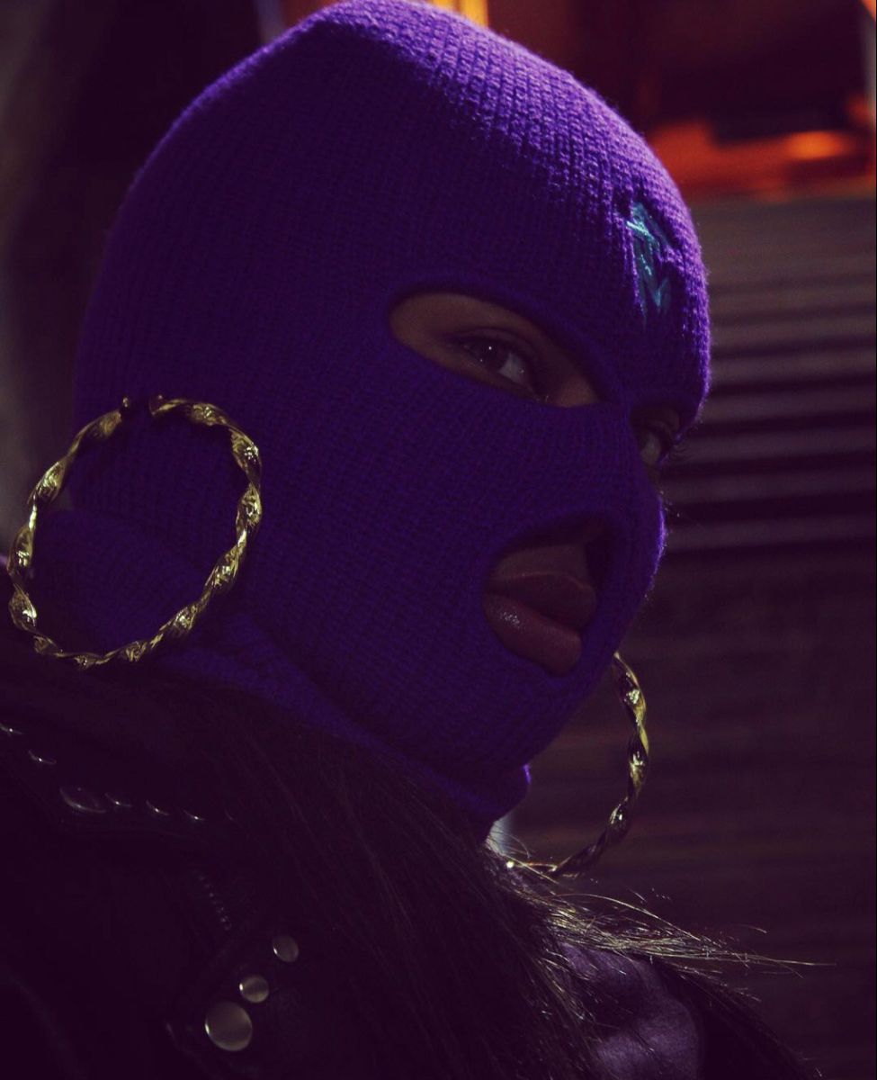 Purple masked baddie. Gangster girl, Dark purple aesthetic, Lavender aesthetic