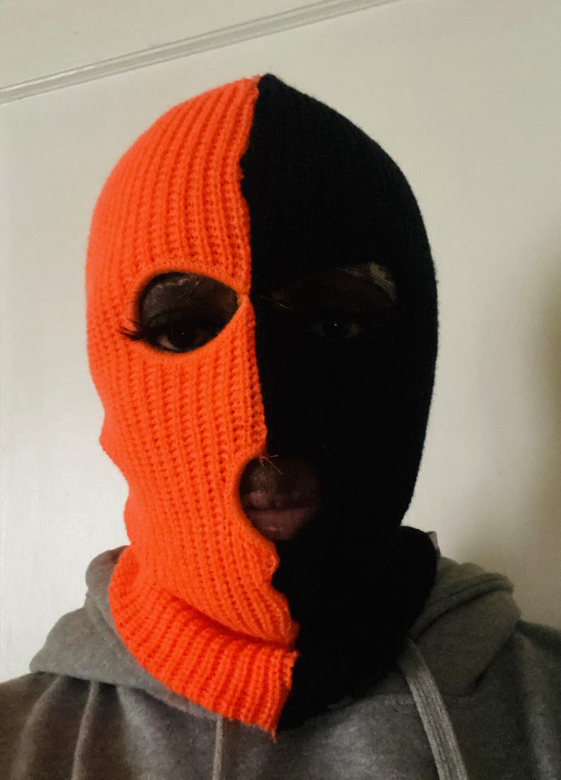 Ski Mask halloween Two Tone 3 holes orange and black. Ski mask, Mask aesthetic, Ski girl