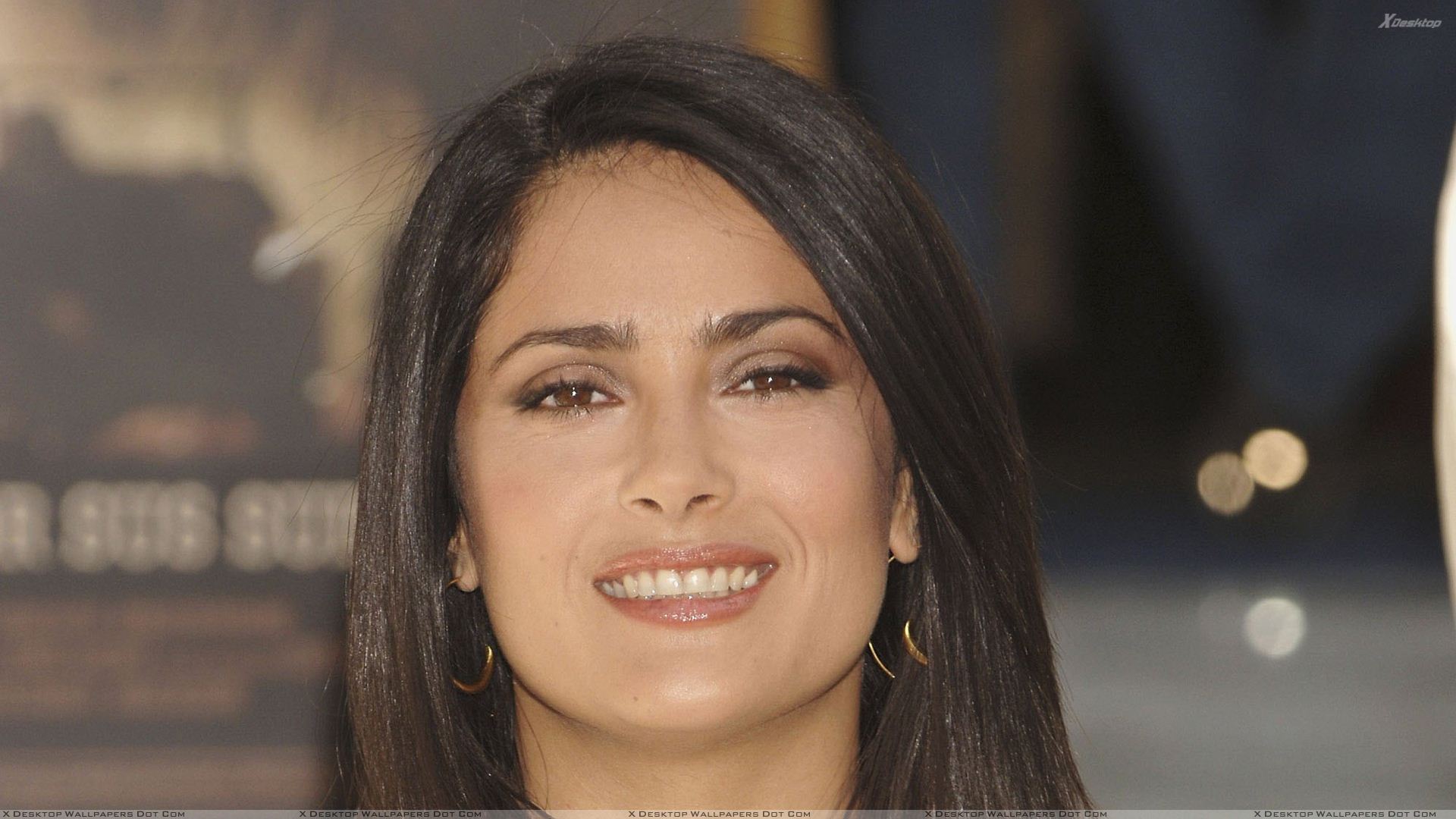 Salma Hayek Smiling Wet Lips Face Closeup Wallpaper
