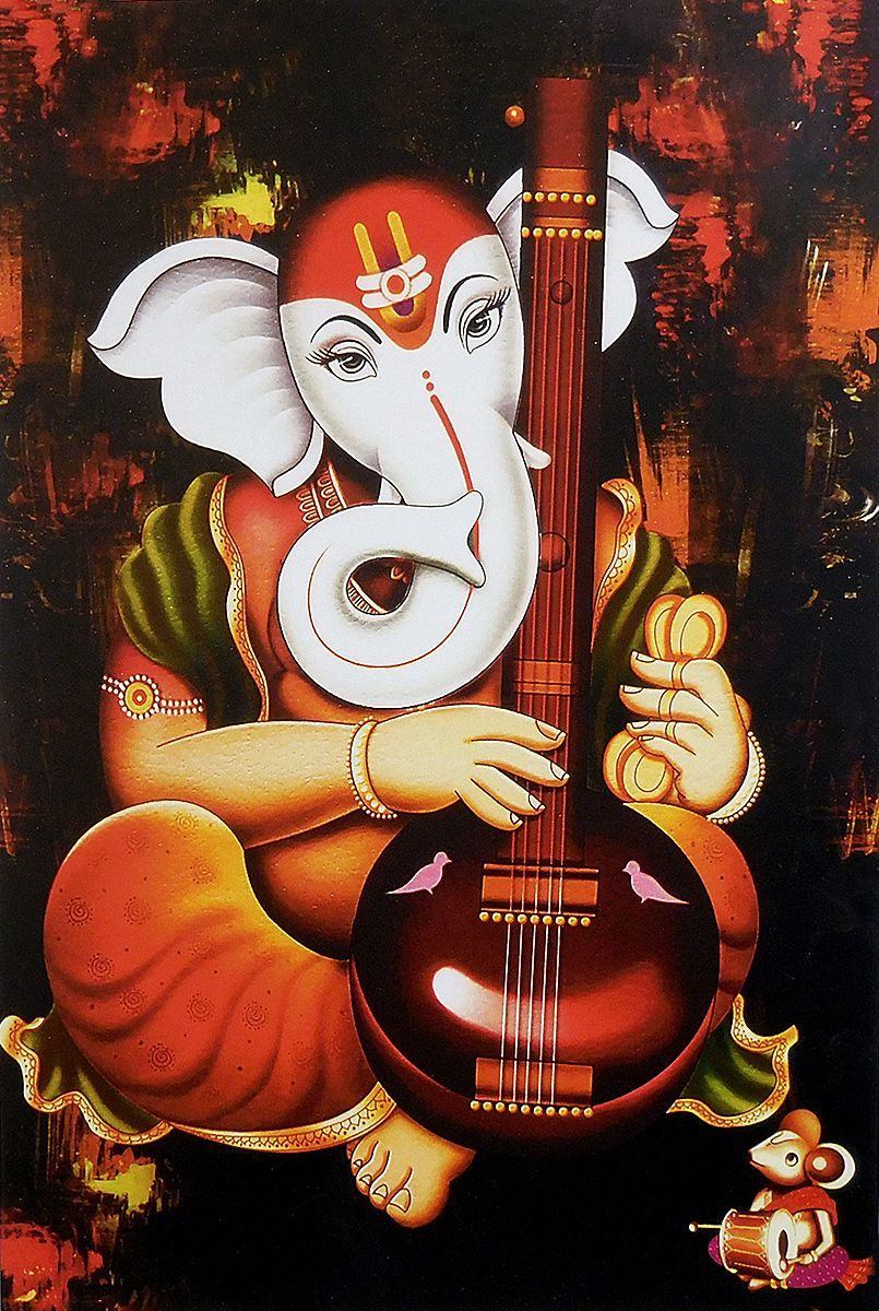 Ganesha Playing Tanpura Poster. Lord ganesha paintings, Ganesha painting, Ganesha art