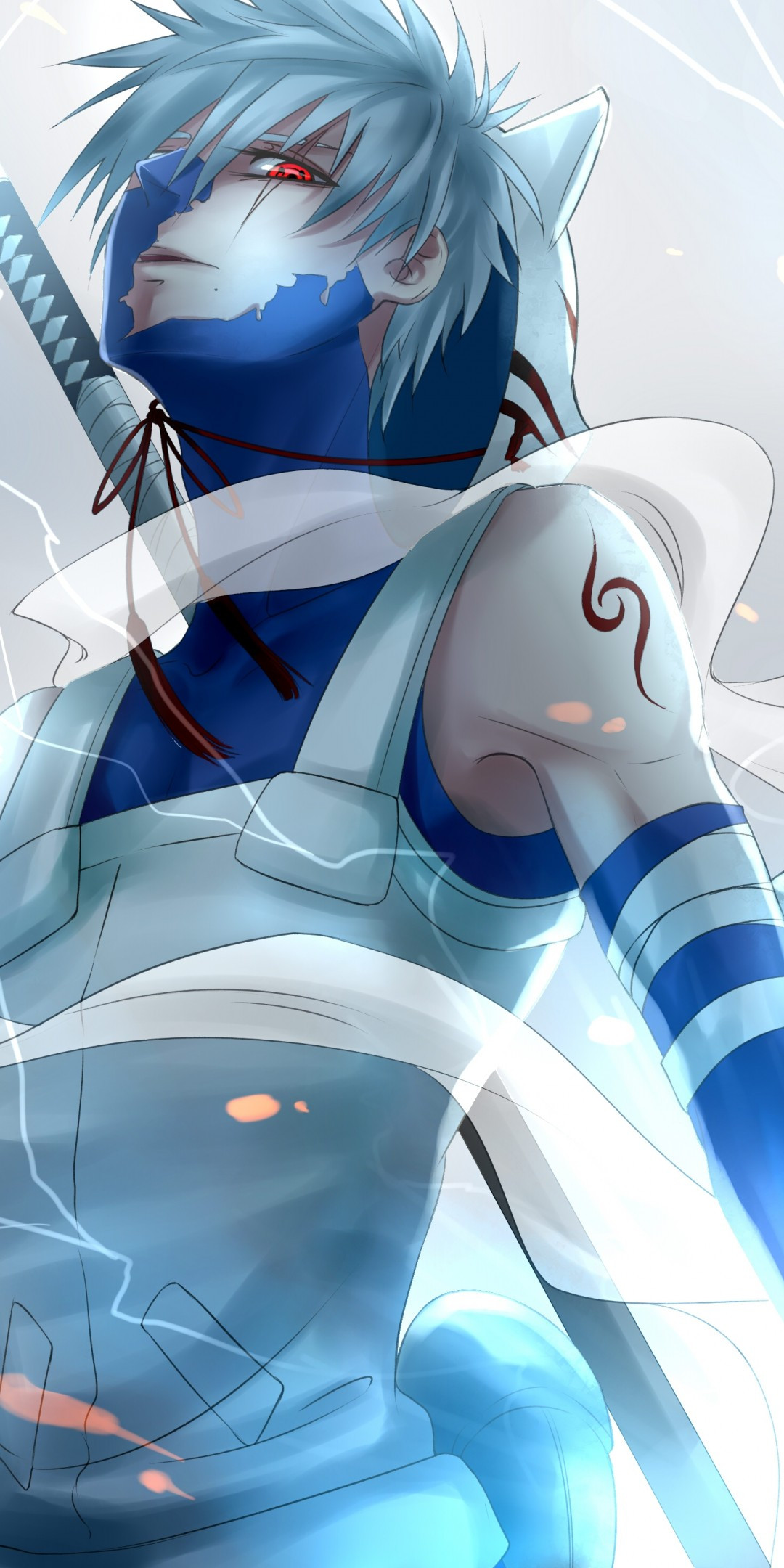 Download 1080x2160 Hatake Kakashi, Red Eyes, Sharingan, Naruto, Katana Wallpaper for Huawei Mate 10