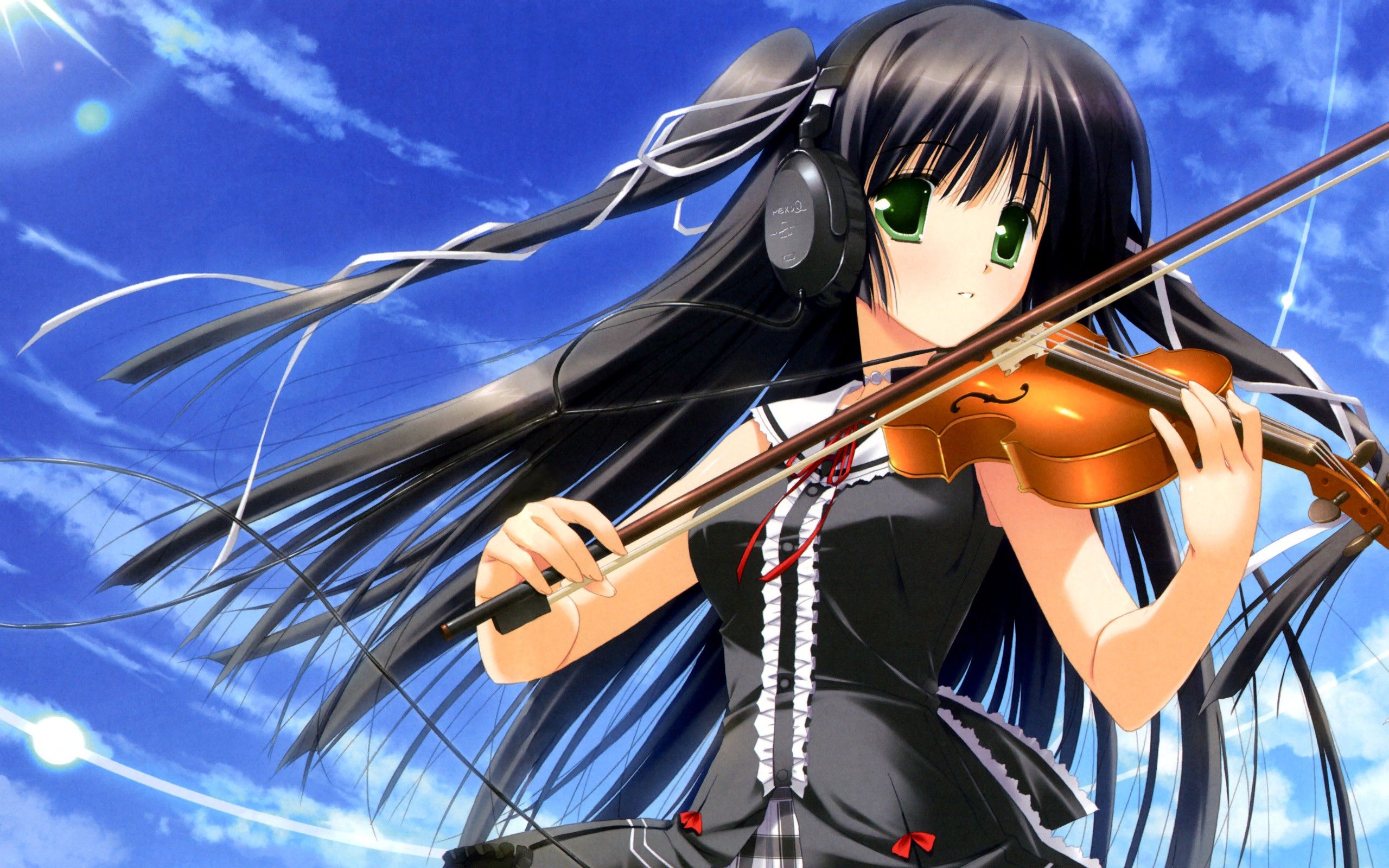 Anime girl in a red dress playing the violin by 智瀬といろ