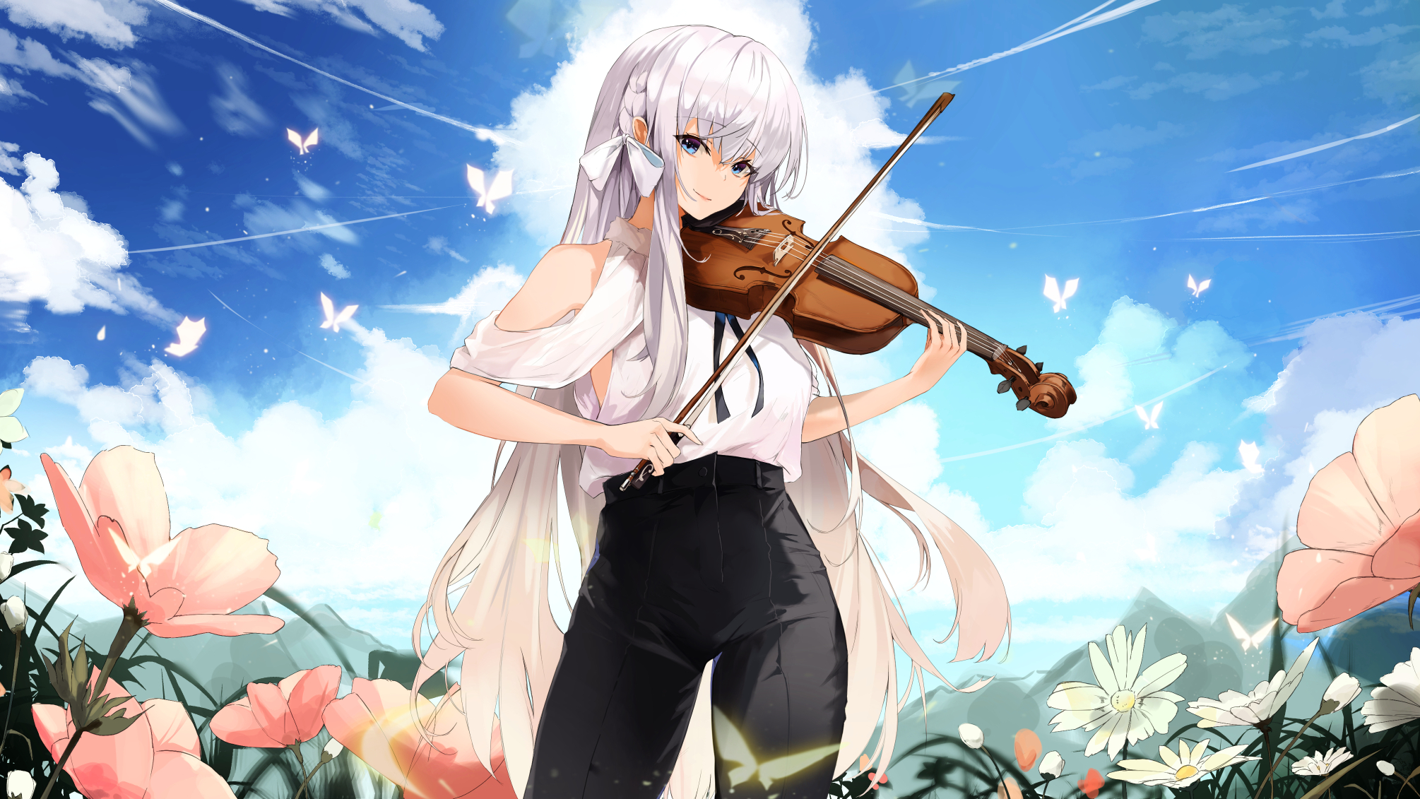 Anime girl playing the violin HD Wallpaper