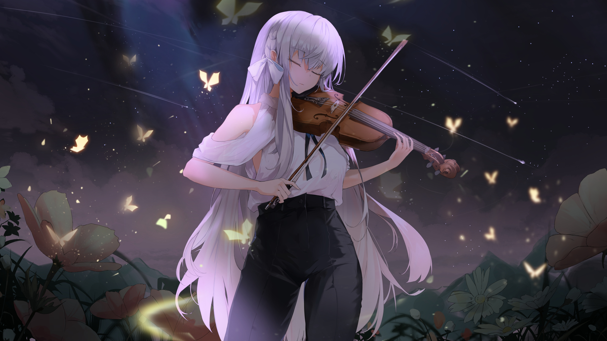 Anime girl playing the violin HD Wallpaper