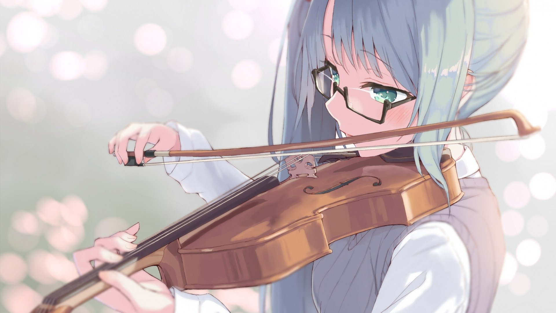 Download 1920x1080 Anime Girl, Meganekko, Violin, Cool, Instrment Wallpaper for Widescreen