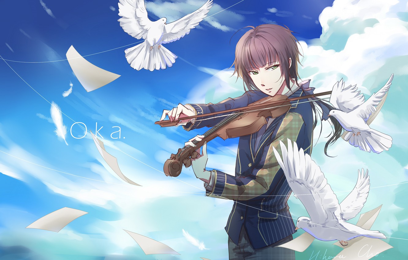 Wallpaper violin, the game, dove, anime, guy, 100 Sleeping Princes and the Kingdom of Dreams image for desktop, section прочее