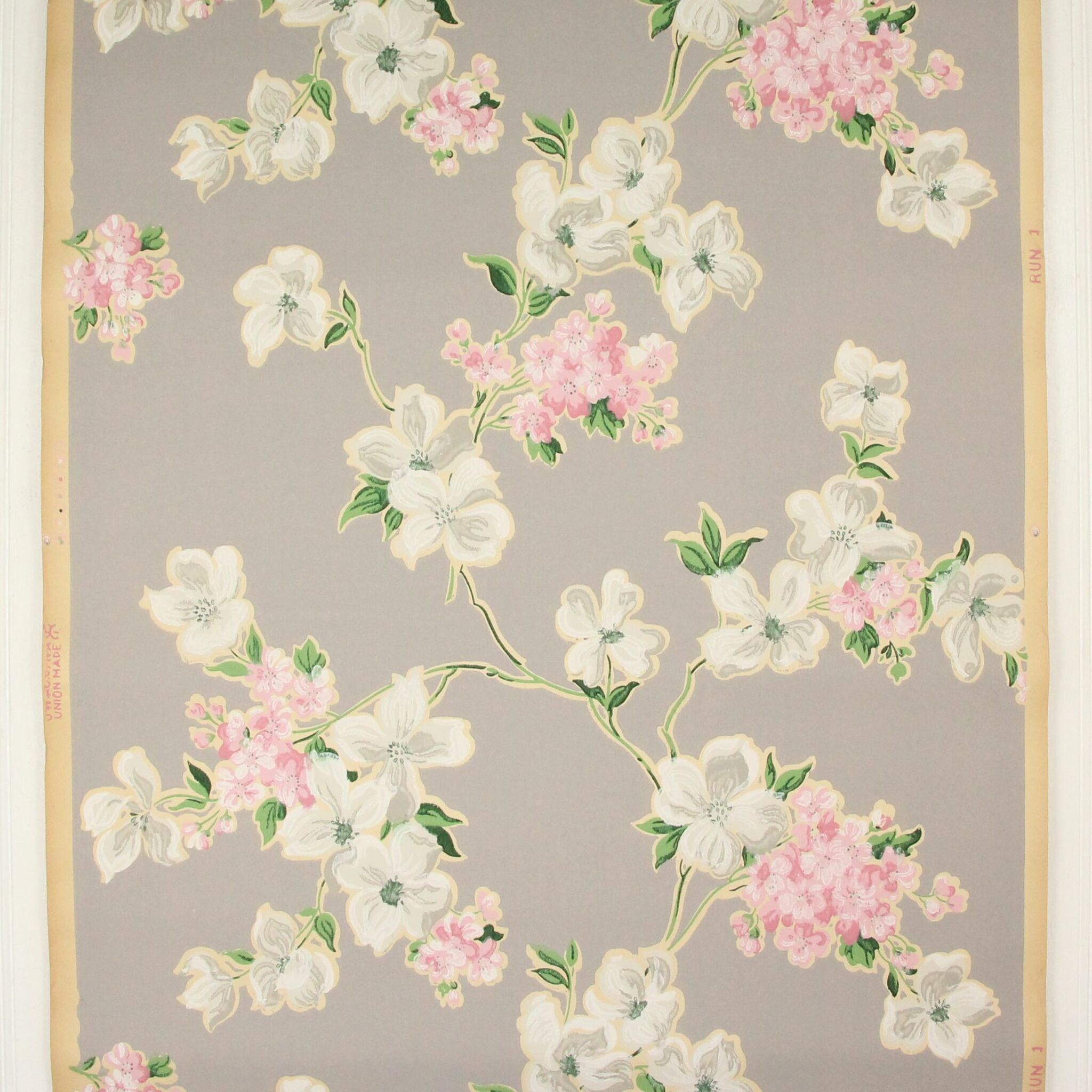 1930s Vintage Wallpaper Pink White Flowers on Gray's Vintage Wallpaper