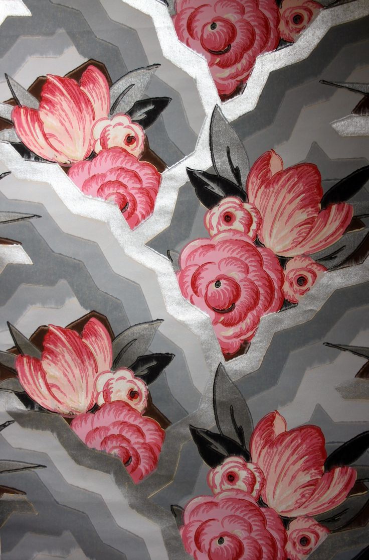 1930s wallpaper: Pink Flower, Pretty Patterns, 1930S Art, Vintage Wallpaper, 1930S Wallpaper