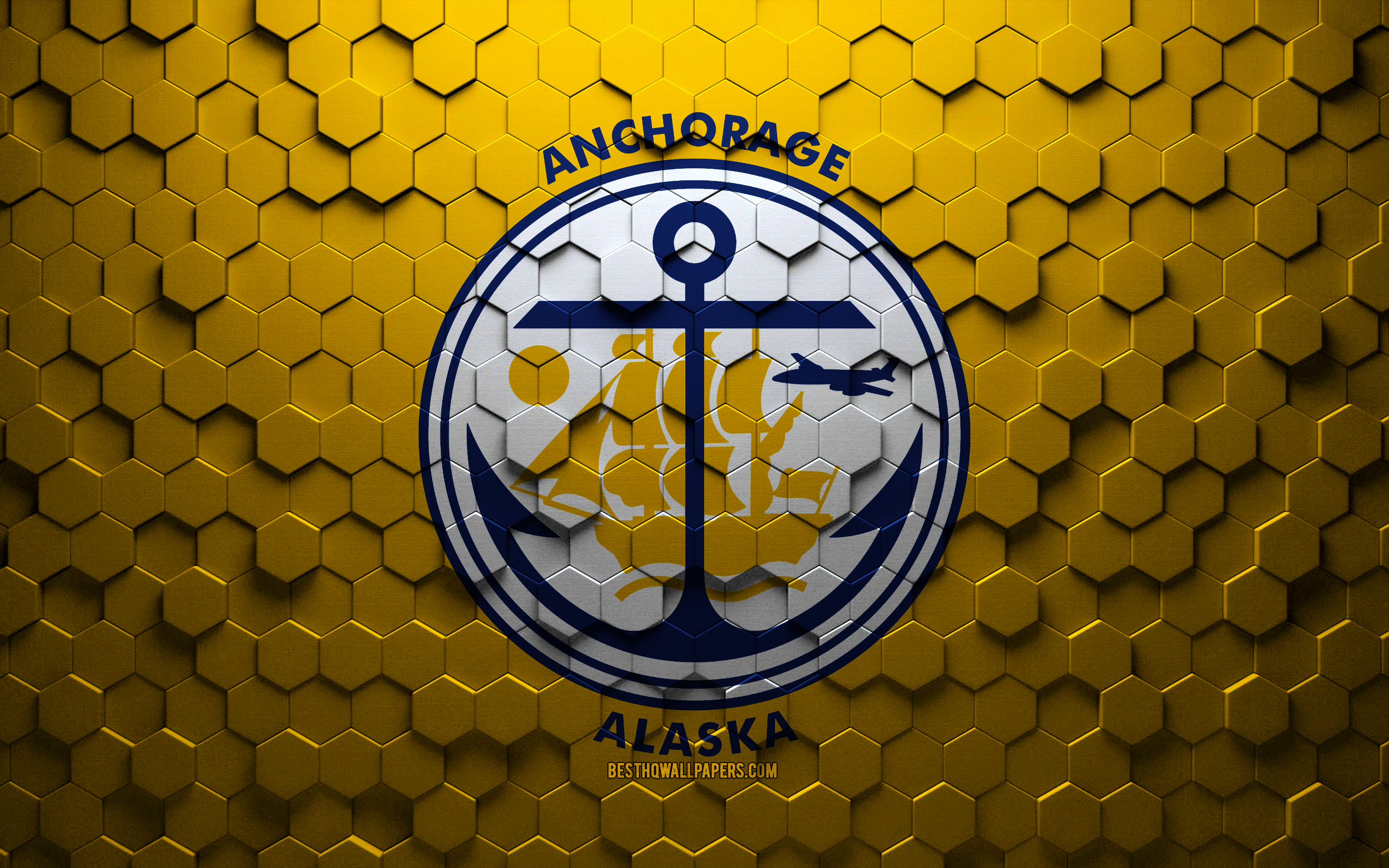 Download wallpaper Flag of Anchorage, Alaska, honeycomb art, Anchorage hexagons flag, Anchorage, 3D hexagons art, Anchorage flag for desktop with resolution 2880x1800. High Quality HD picture wallpaper