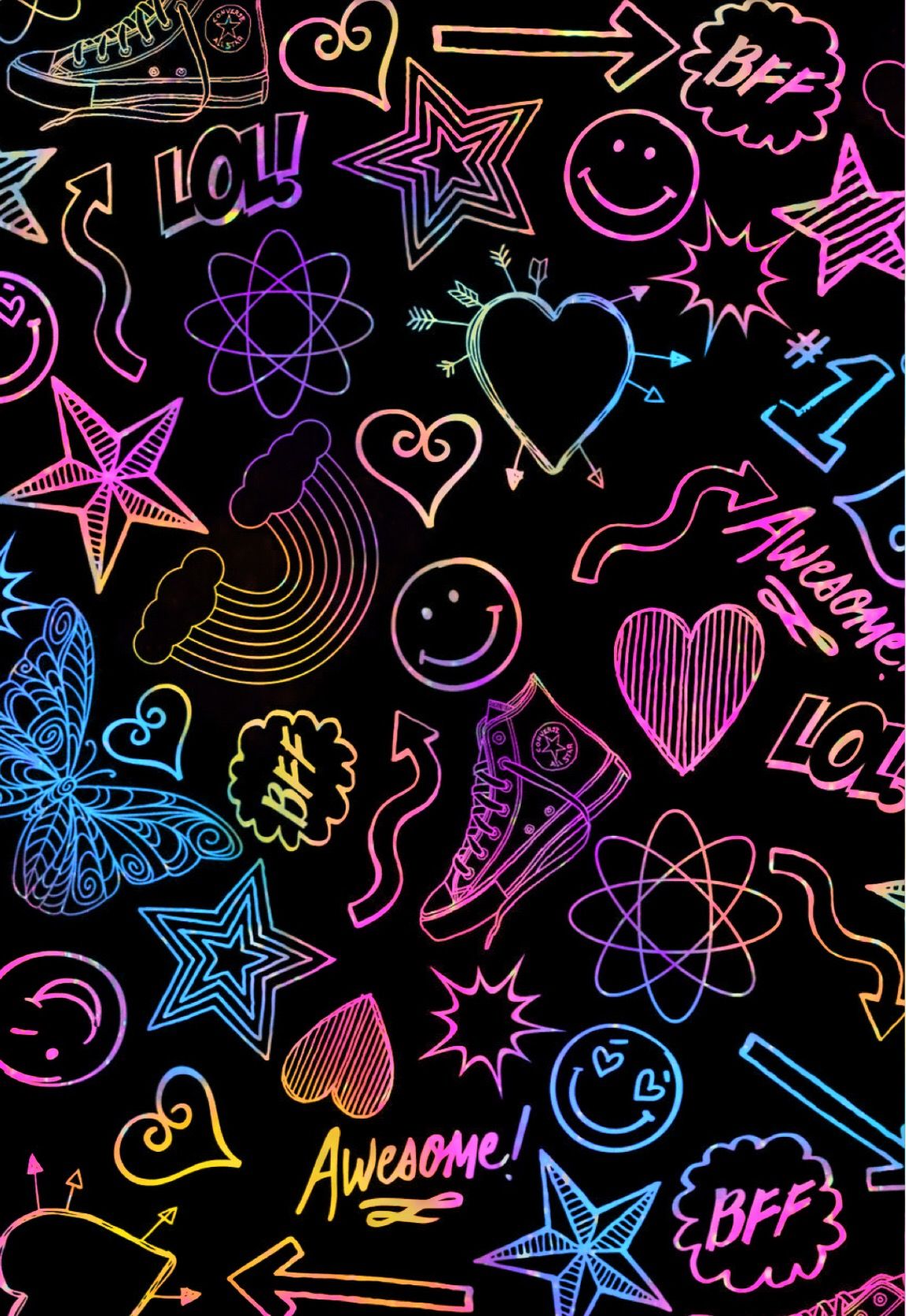 Neon Doodles Wallpaper #androidwallpaper #iphonewallpaper #glitter #sparkle #galaxy #butterflies #stars. Neon wallpaper, Wallpaper iphone neon, Galaxy wallpaper
