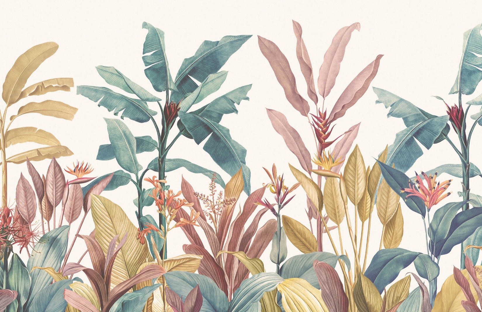 Dusty Pink & Green Tropical Minimalist Wallpaper Mural