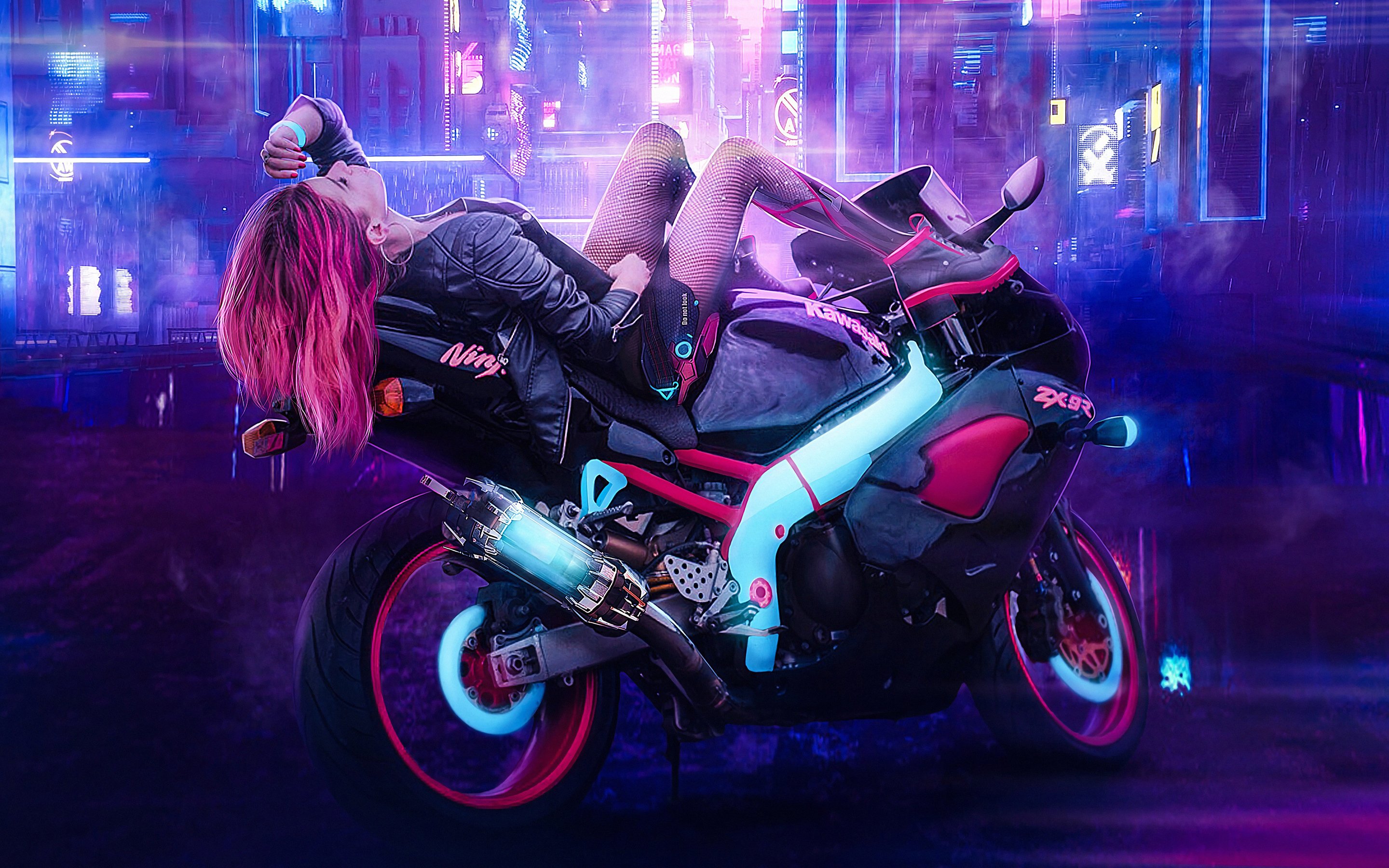 Cyberpunk Girl On Bike Macbook Pro Retina HD 4k Wallpaper, Image, Background, Photo and Picture