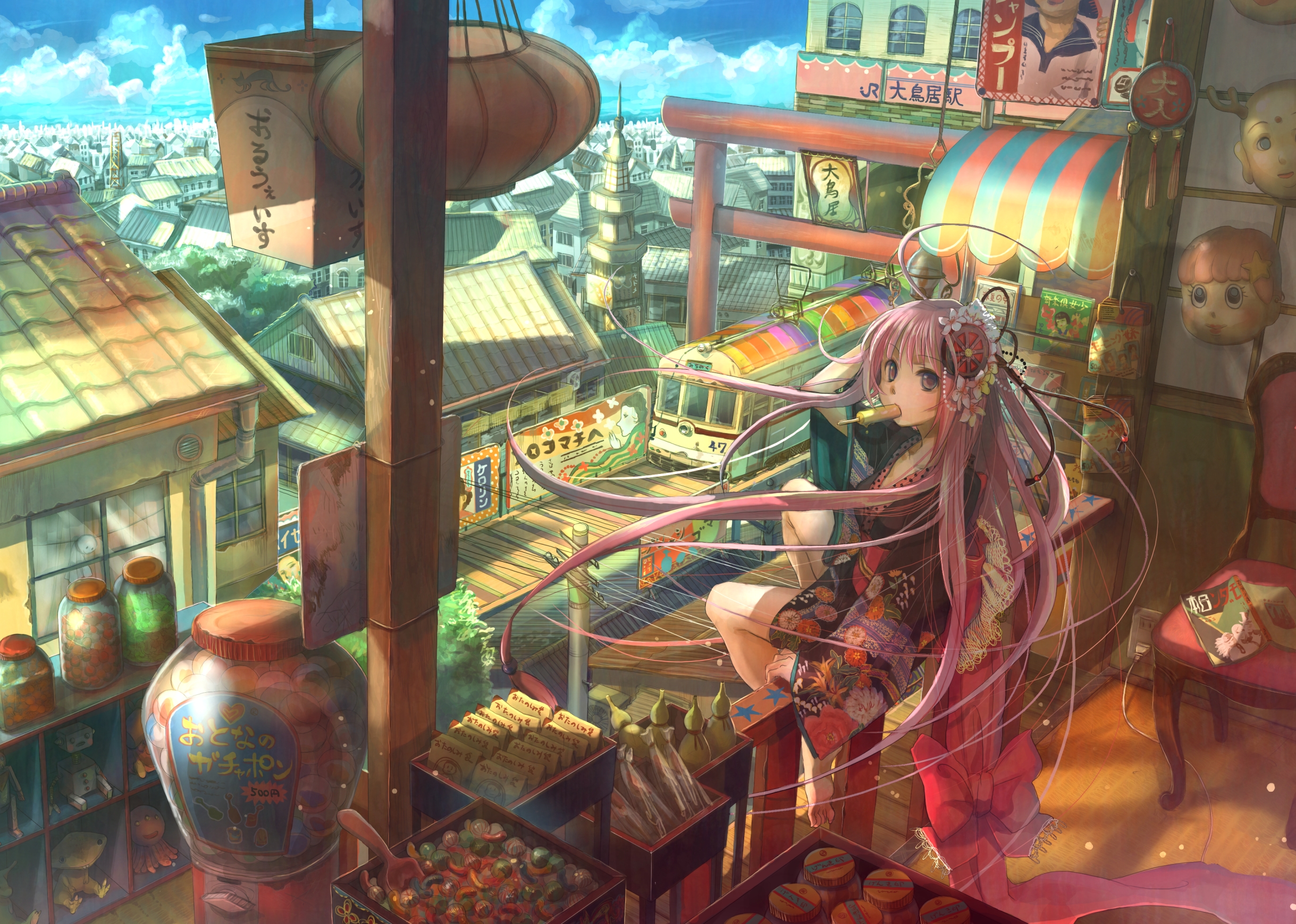 Charming Anime Girl in Serene Town