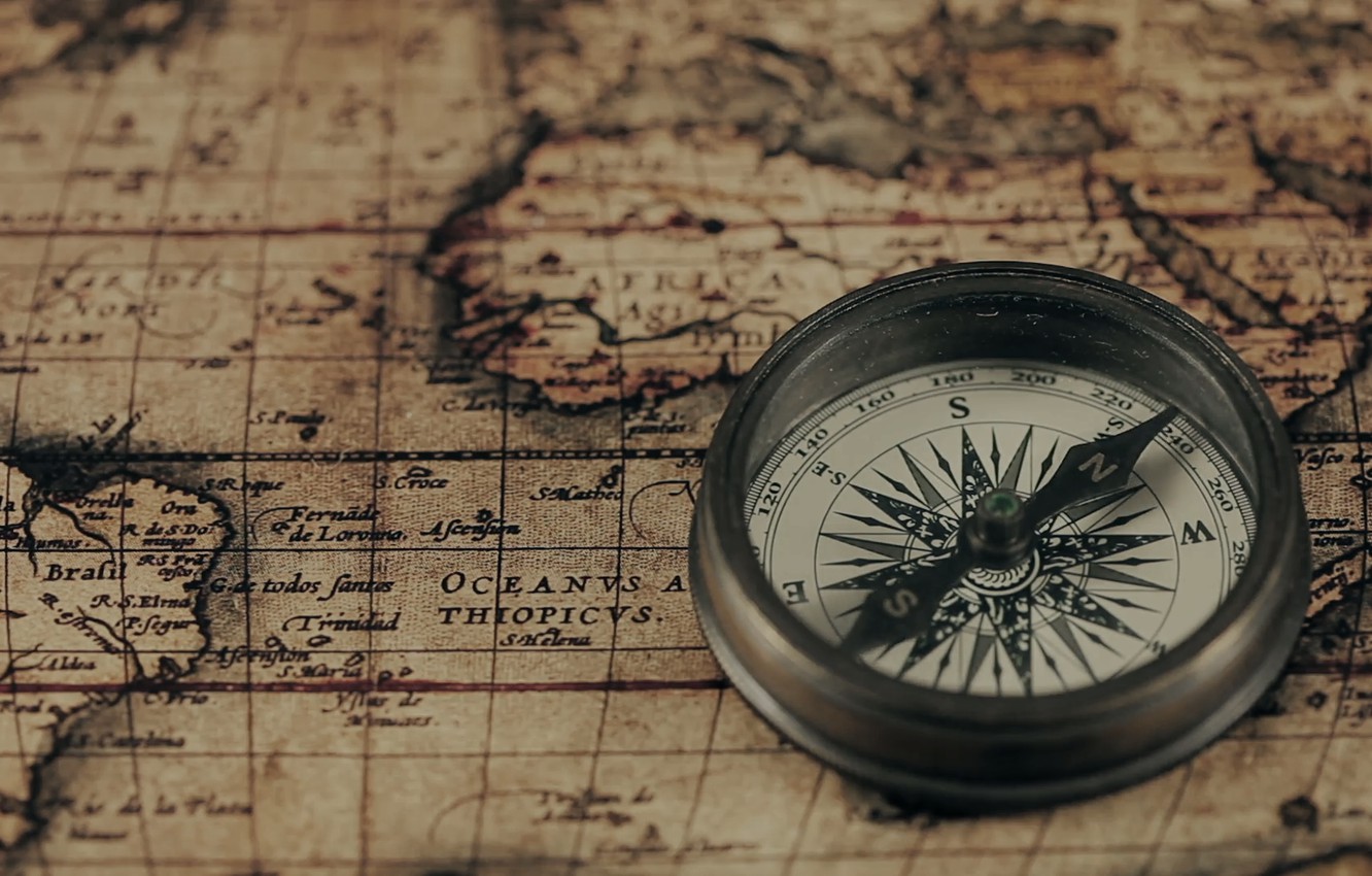 Wallpaper vintage, vintage, compass on ancient map, old compass, old compass, compass on the old map image for desktop, section разное