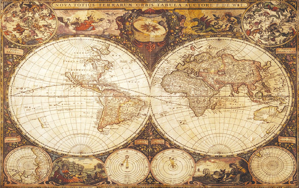 Wallpaper mural old world map in a retro frame