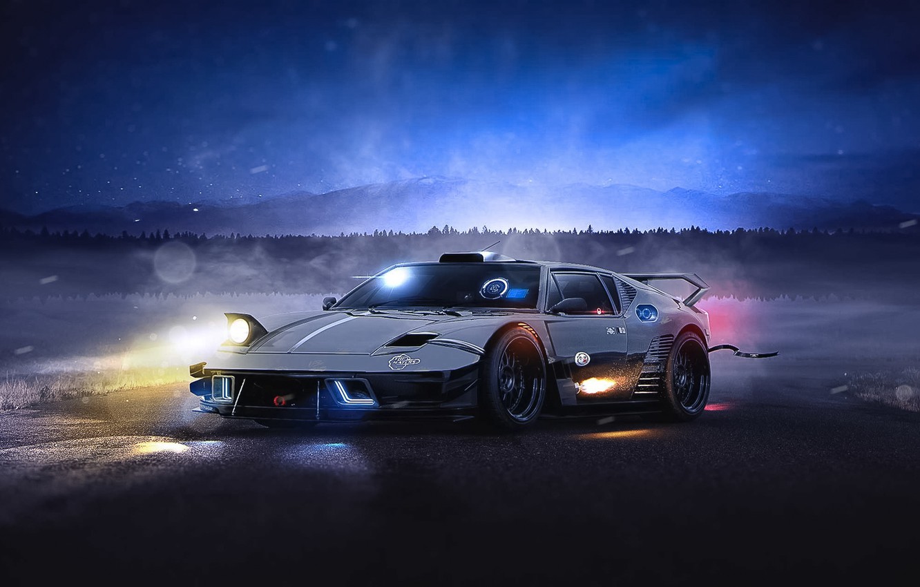 Wallpaper Dark, Car, Front, Night, Old, Future, Supercar, De Tomaso Pantera, Mod image for desktop, section другие марки