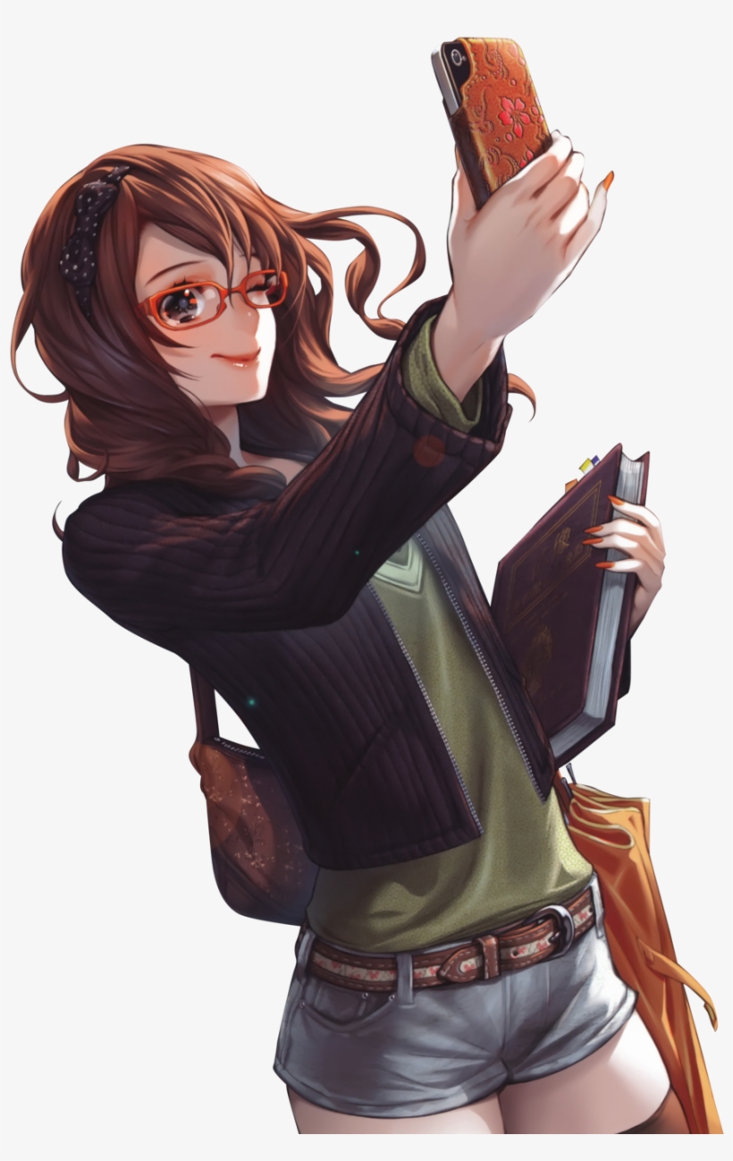 Brown Hair Anime Girl Glasses Phone Render Png By Seikiyukine Girl With Brown Curly Hair PNG Image. Transparent PNG Free Download on SeekPNG