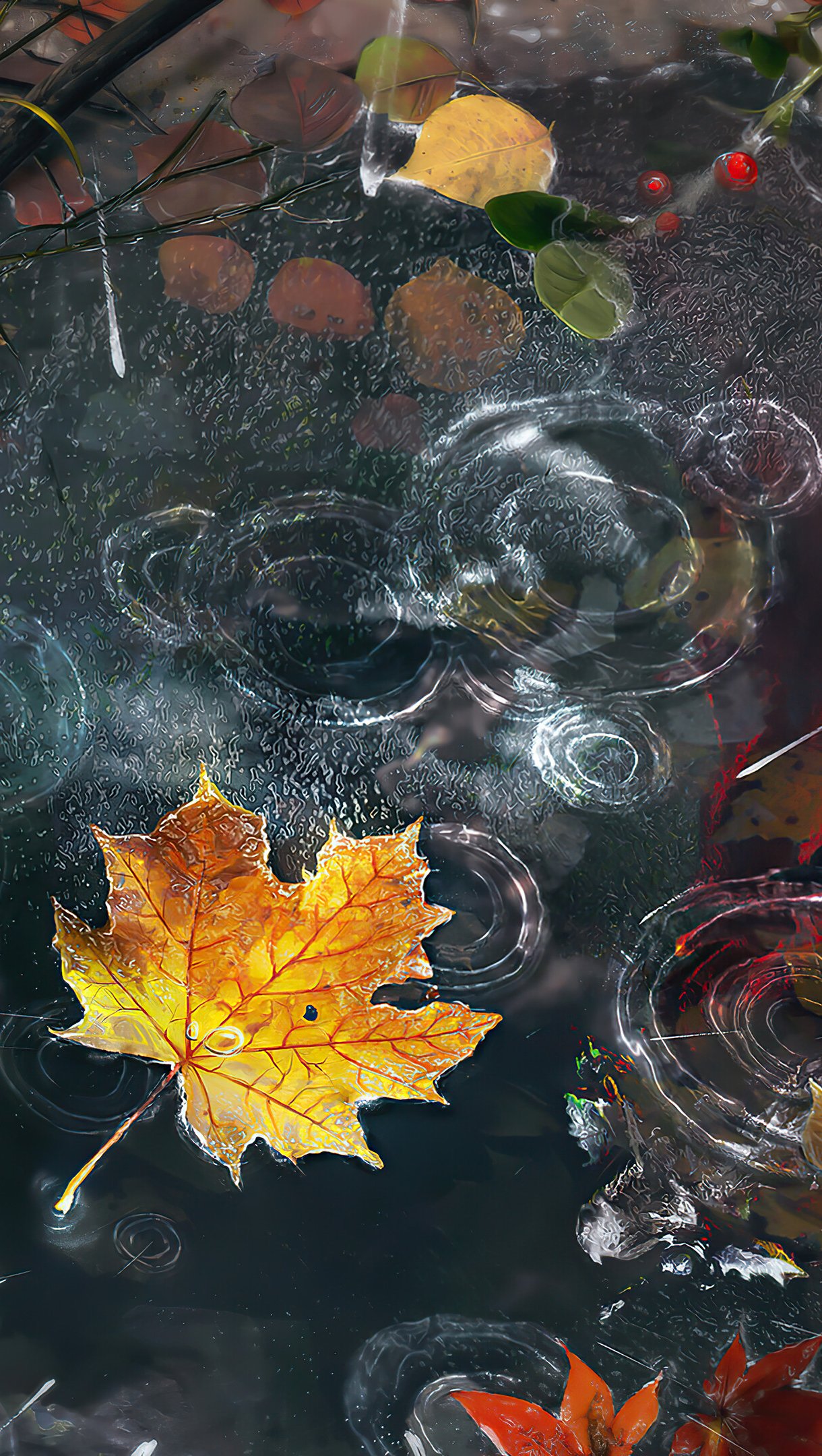 Autumn leaves with rain drops Wallpaper 4k Ultra HD