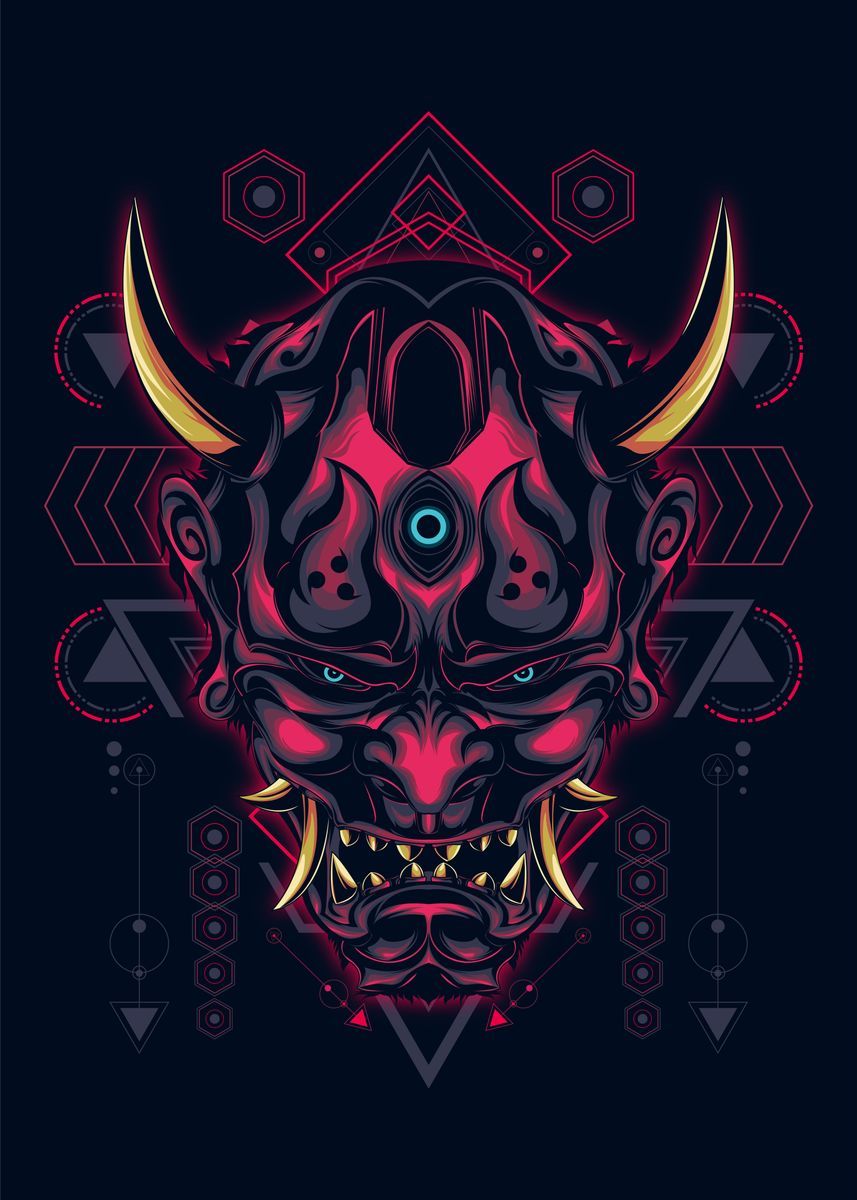 Hannya mask geometry' Poster by Second Syndicate. Displate. Japanese tattoo art, Japanese demon mask, Samurai art