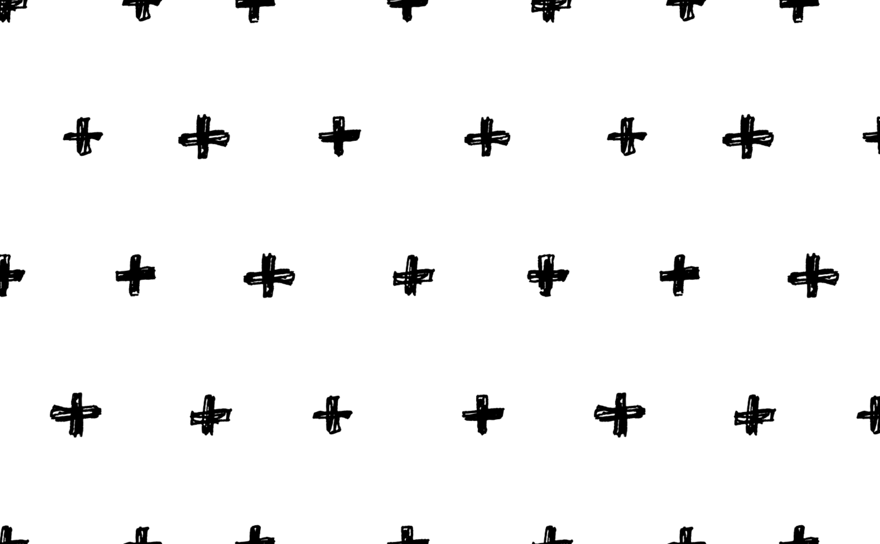 Rows of Black & White Plus Signs Wallpaper for Walls. Inked Swiss Cross