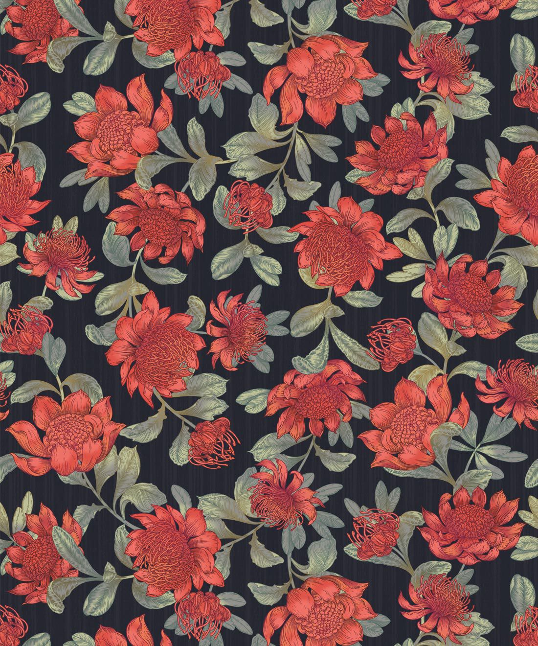 Waratah Wallpaper • Vintage Floral Wallpaper Europe