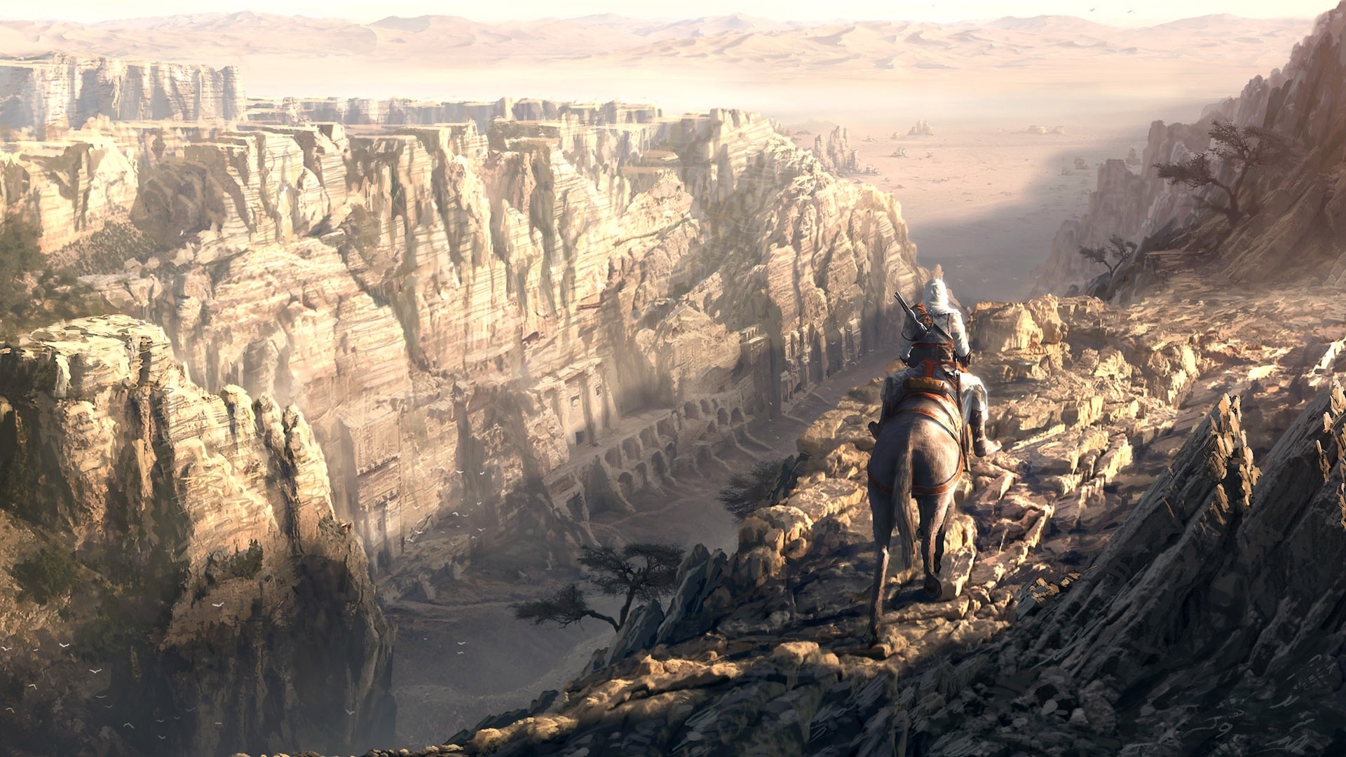 Wallpaper. Fantasy. photo. picture. mountains, cliff, lone warrior