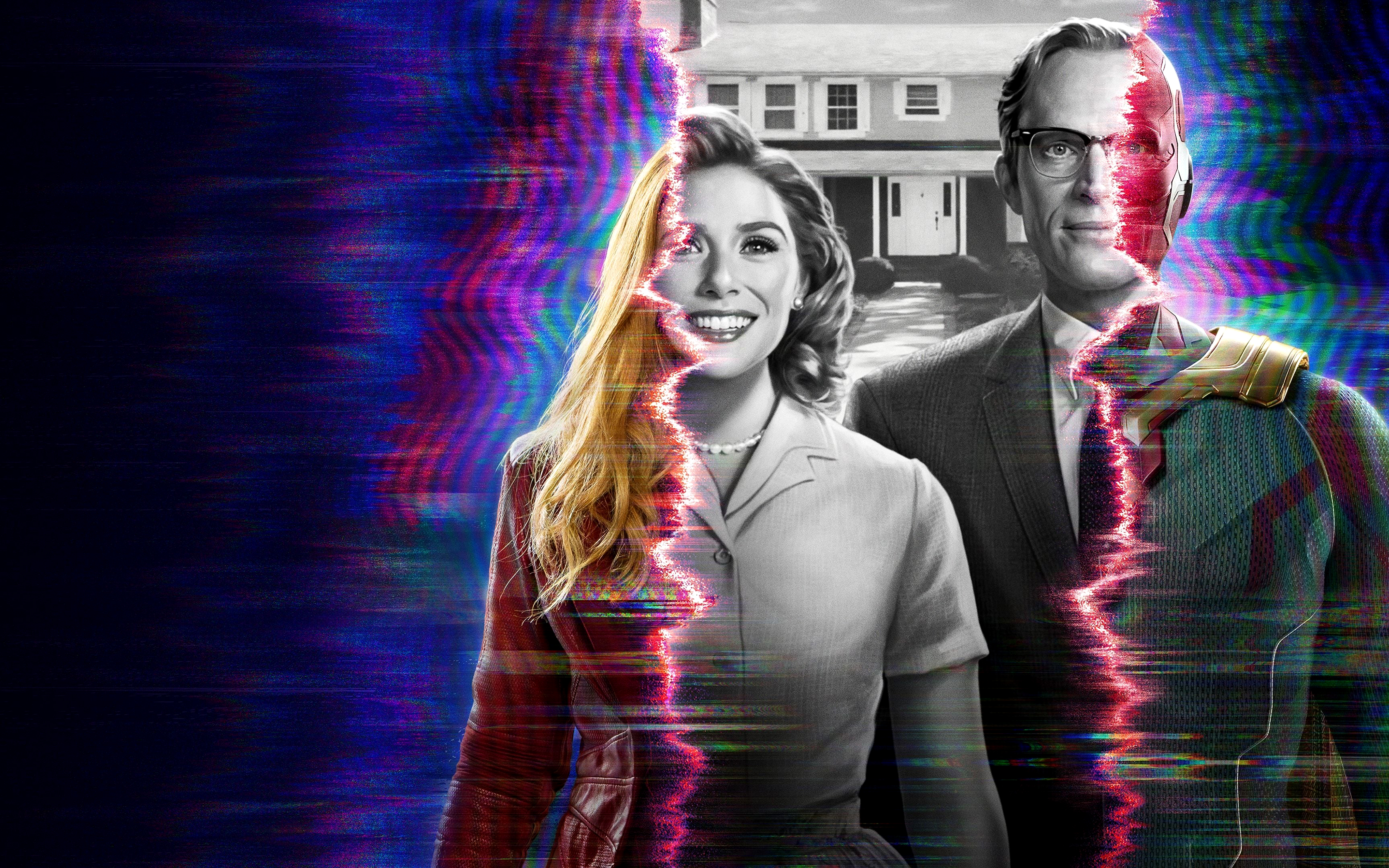 Wallpaper, Wanda maximoff, Vision, Marvel Cinematic Universe, tv series, Elizabeth Olsen, Paul Bettany 3360x2100