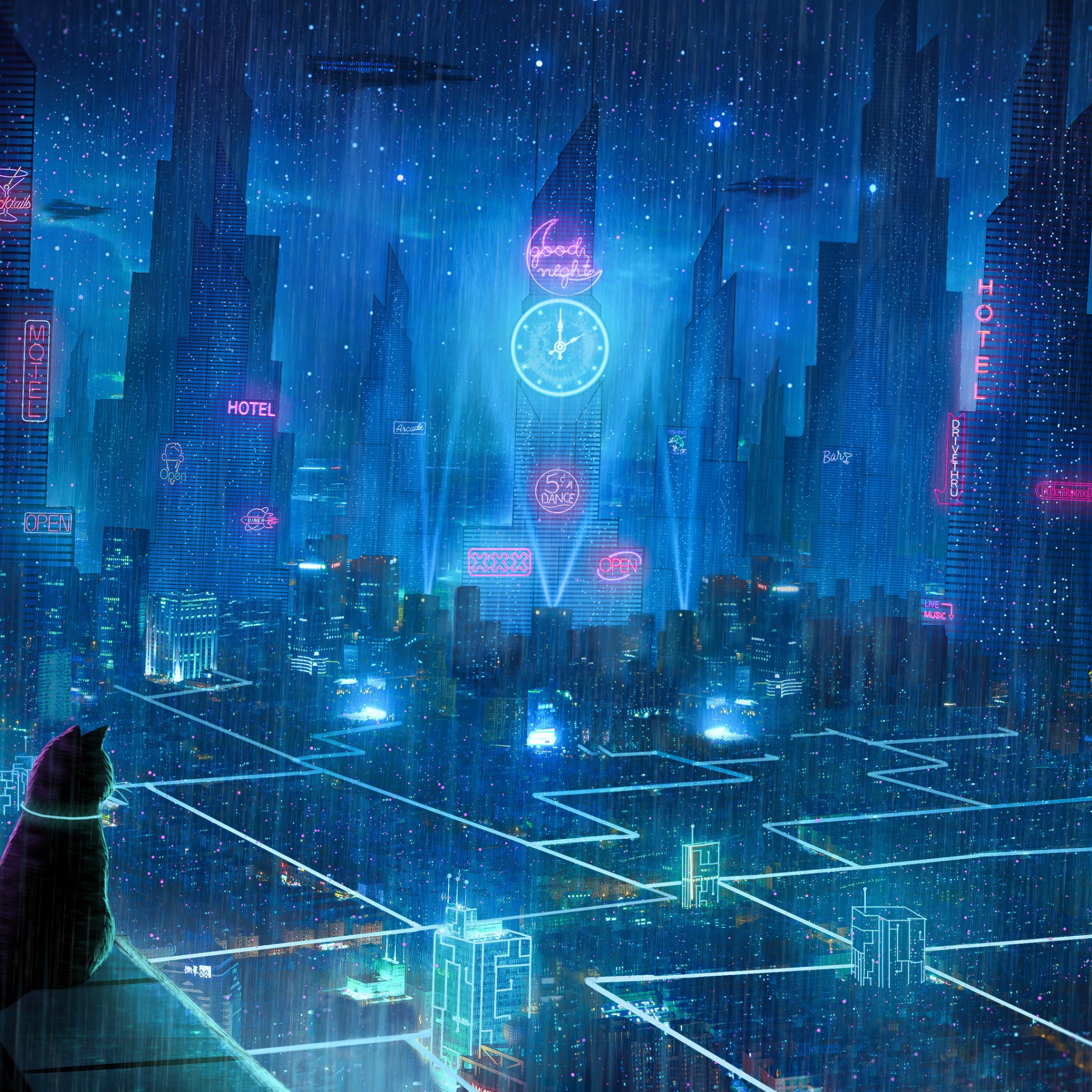 Wallpaper 4k Cat Rain Dream Cyberpunk City 4k Wallpaper