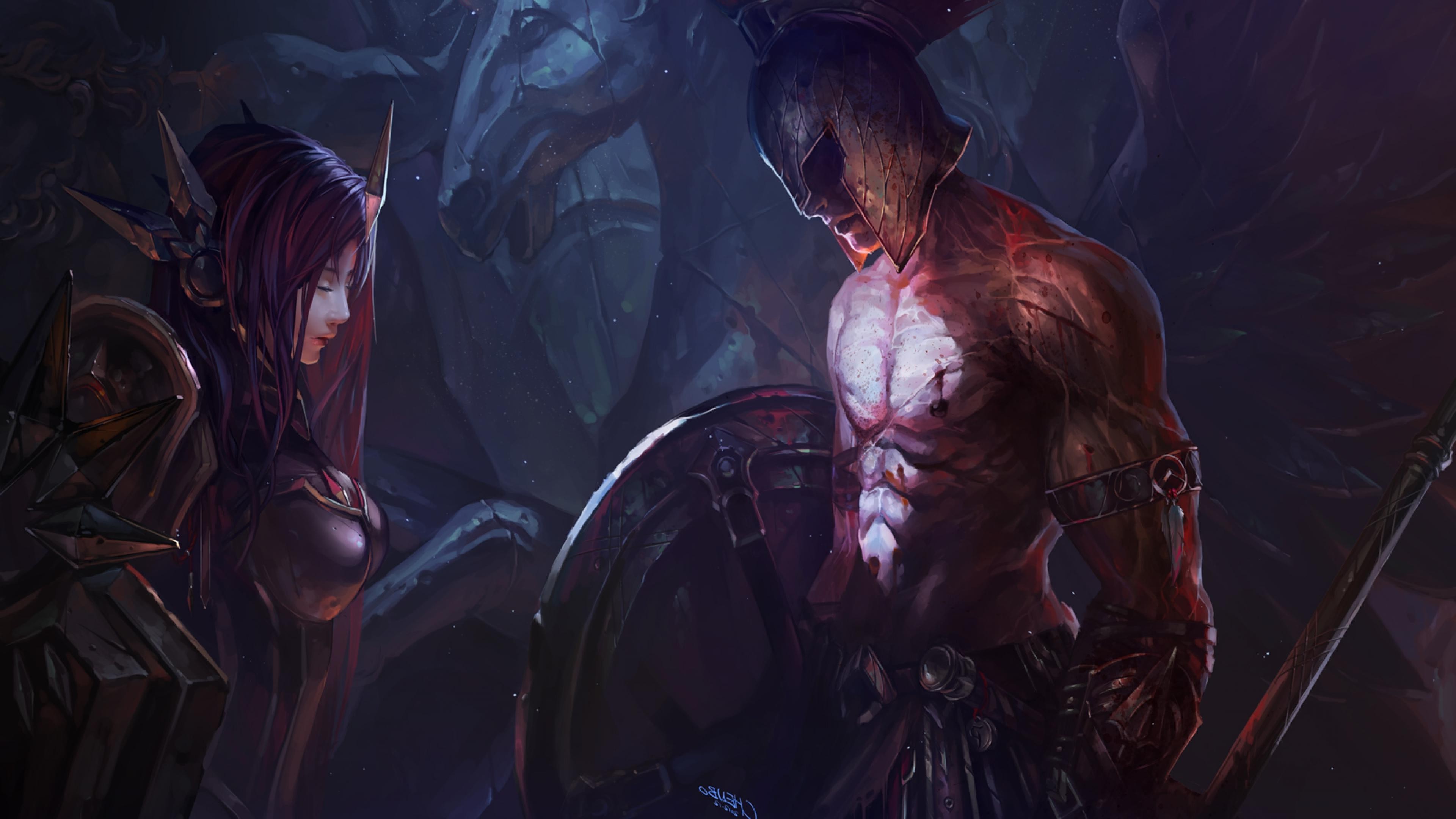 3840x2160 fantasy art digital art league of legends pantheon league of legends leona chenbo wallpaper JPG 500 kB