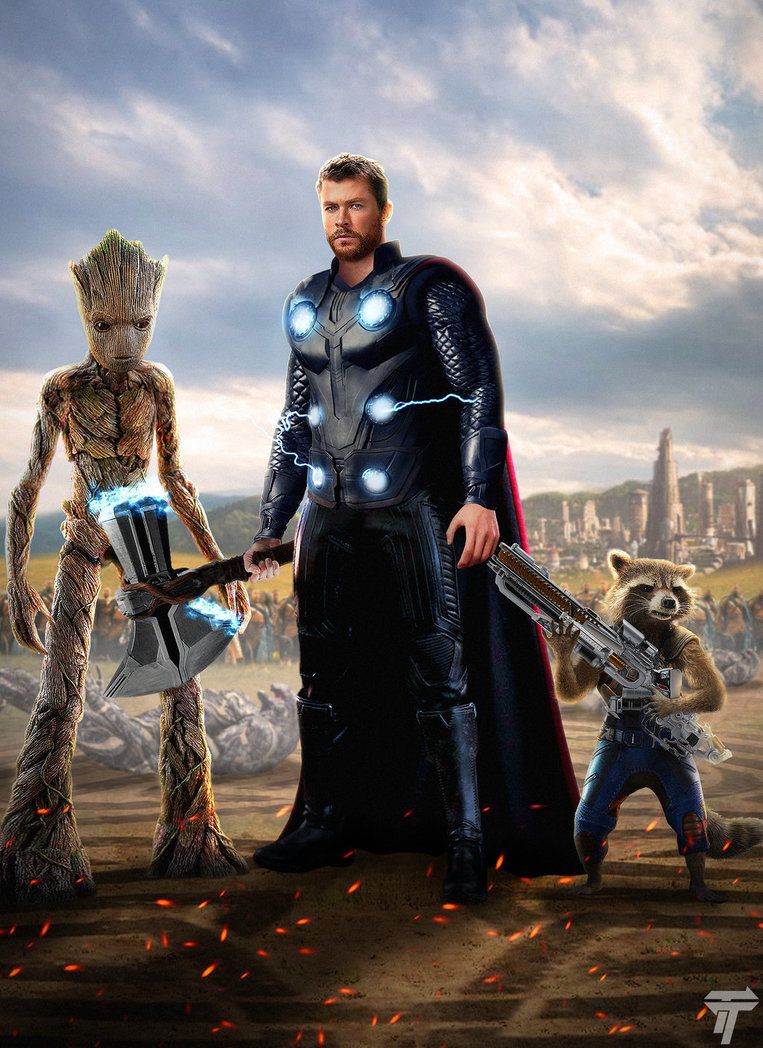Thor Rocket and Groot
