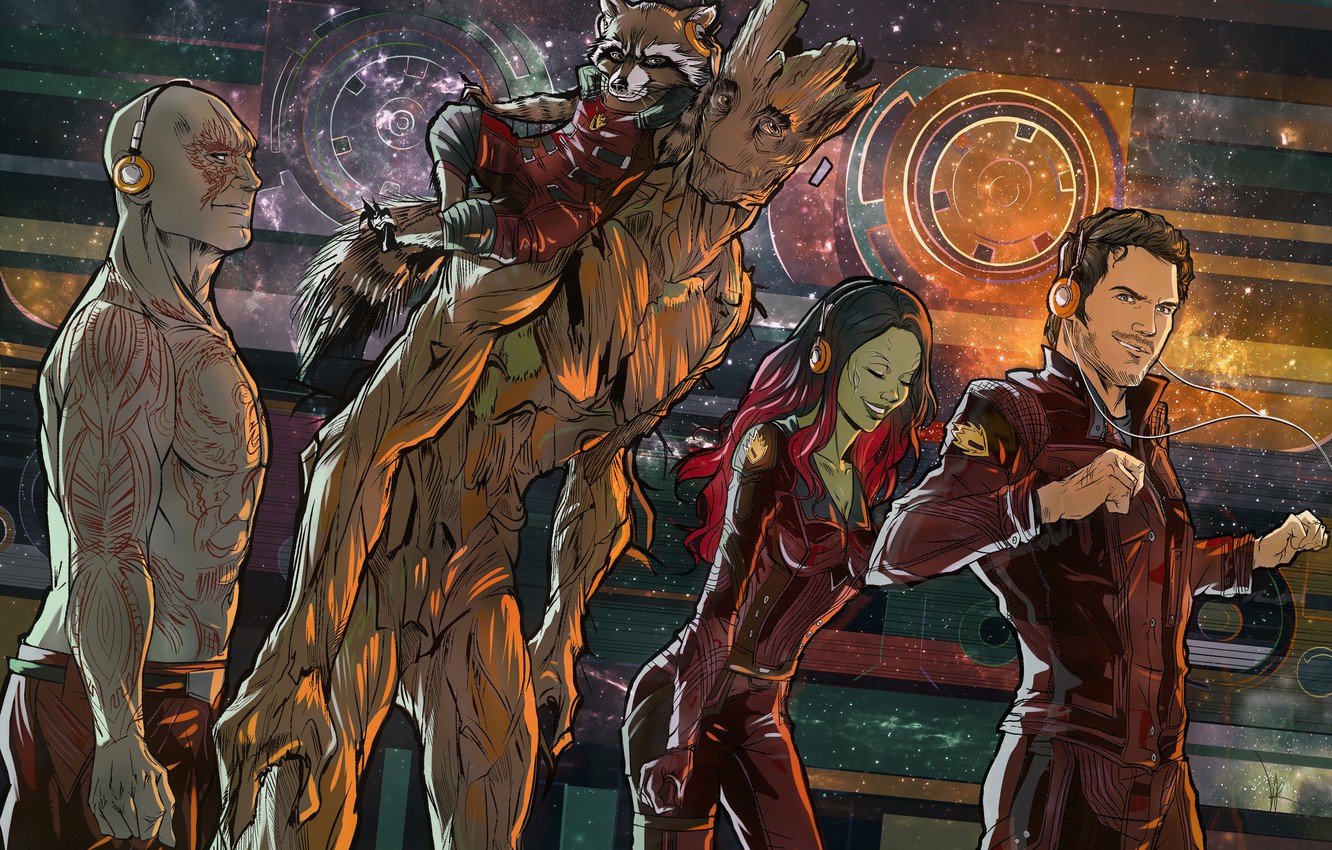 Wallpaper Rocket, Raccoon, Guardians Of The Galaxy, Star Lord, Gamora, Groot, Drax, Guardians Of The Galaxy Image For Desktop, Section фильмы