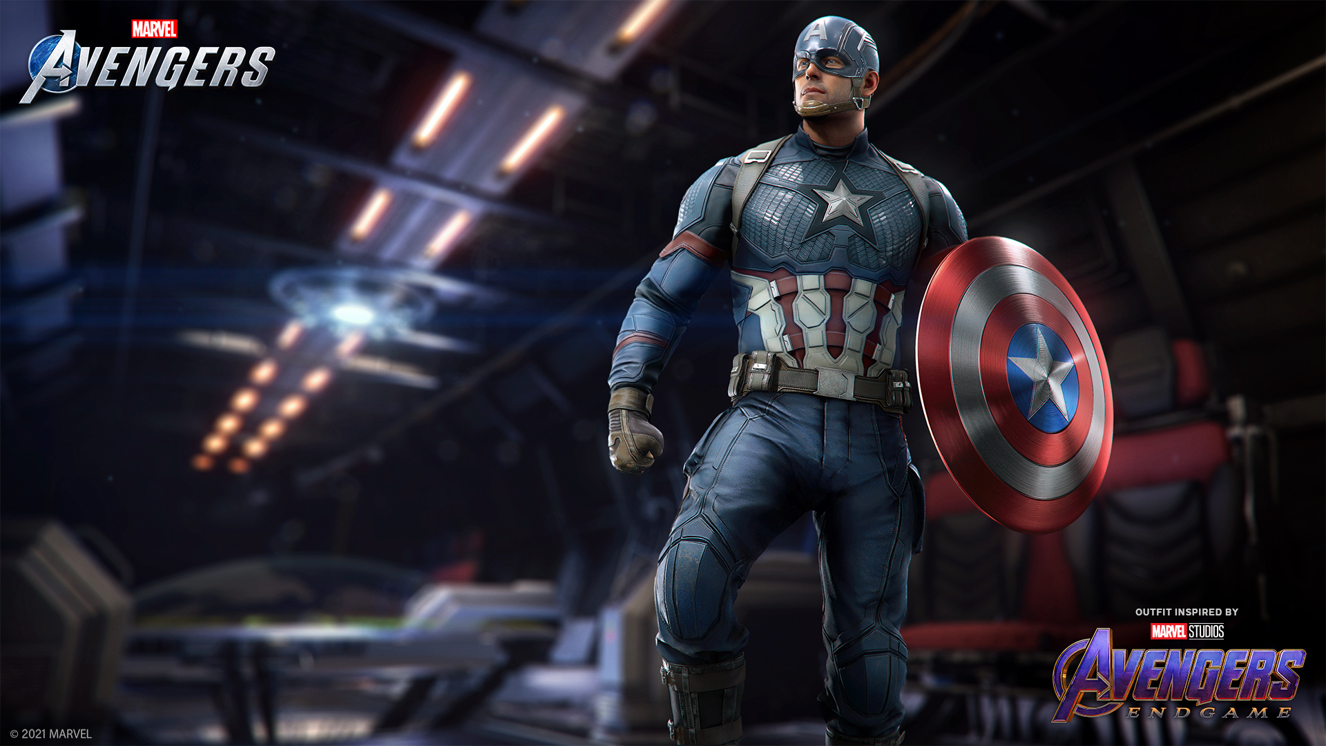 Marvel's Avengers, assemble. Inspired by the Marvel Cinematic Universe, Captain America's Marvel Studios' Avengers: Endgame Outfit features a leader preparing for battle with his iconic shield. Get it in