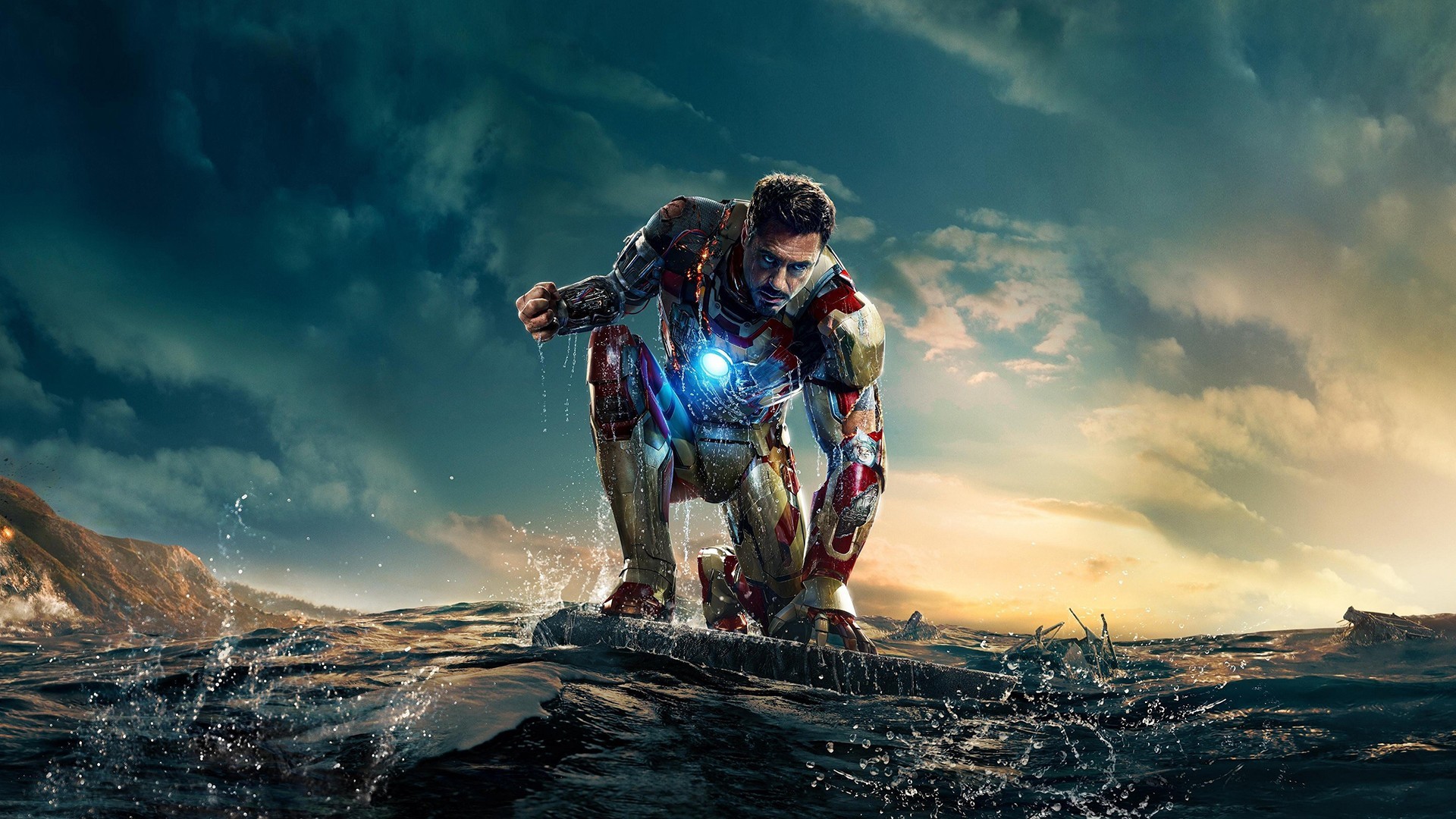 #Tony Stark, #Robert Downey Jr., #The Avengers, #Iron Man #sea, #Iron Man, #water, #Marvel Cinematic Universe, wallpaper. Mocah HD Wallpaper