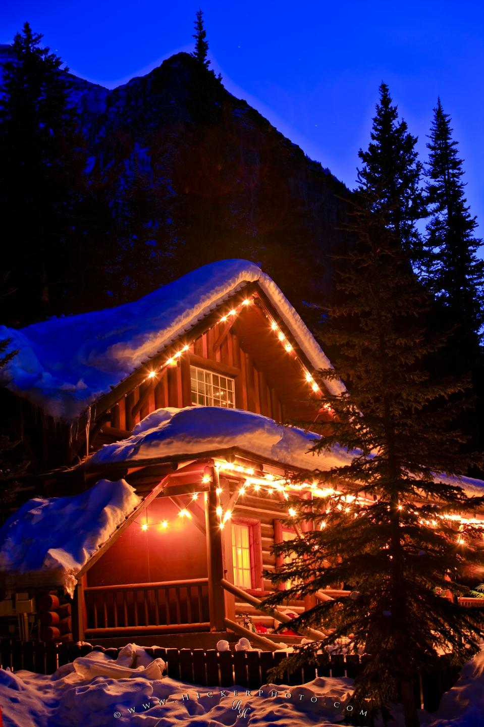 Photo Snow Covered Log Cabin Dusk Winter Scene Cabin Phone Background