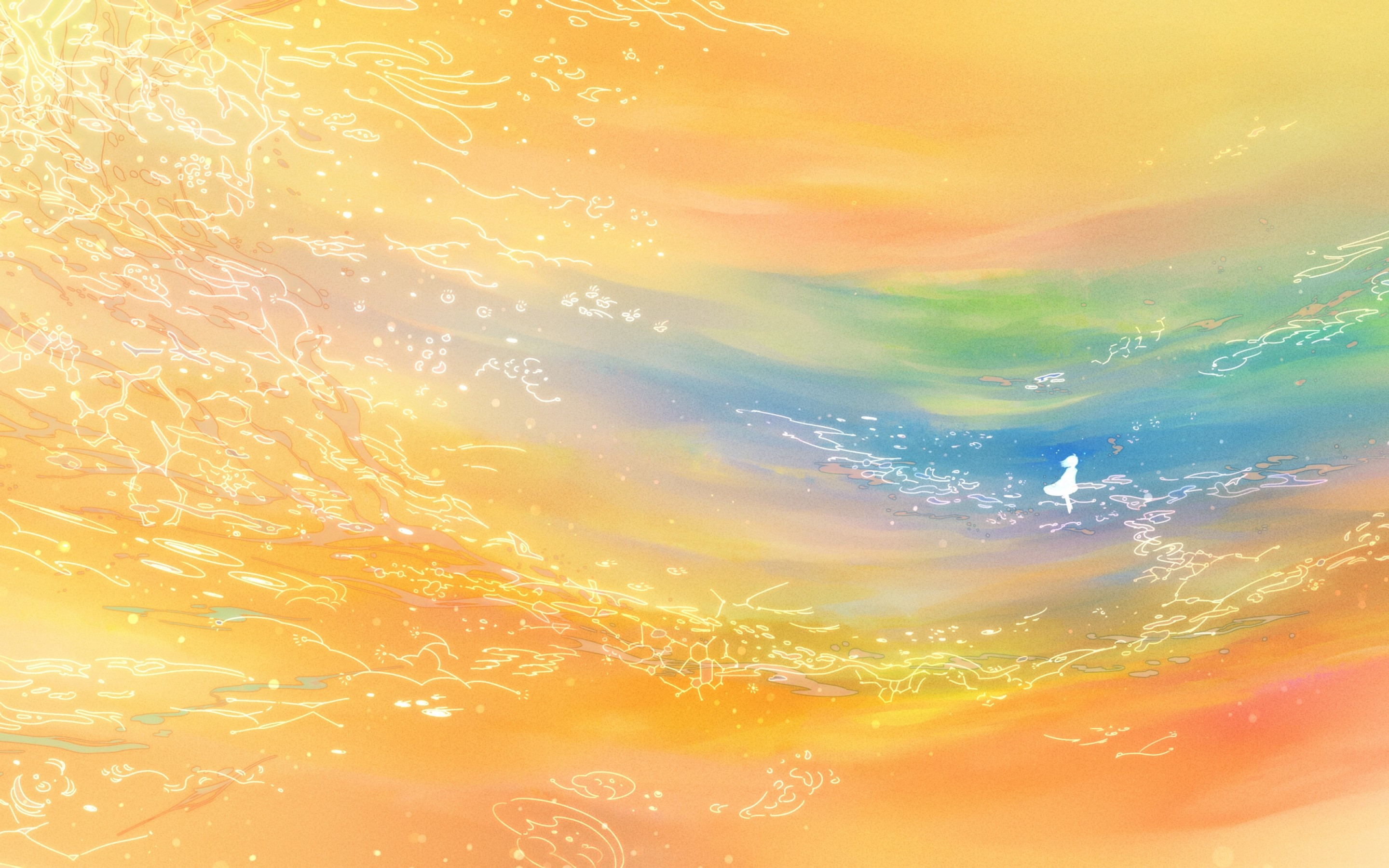 Download 2880x1800 Anime Landscape, Girl, Orange Theme, Sky Wallpaper for MacBook Pro 15 inch