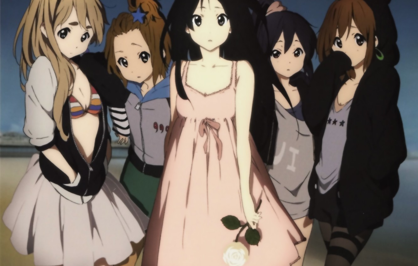 Wallpaper Rose, Schoolgirls, Friends, K On, Mio Akiyama, Azusa Nakano, Tsumugi Kotobuki, Yui Hirasawa, Nikko In , Light Music Image For Desktop, Section прочее