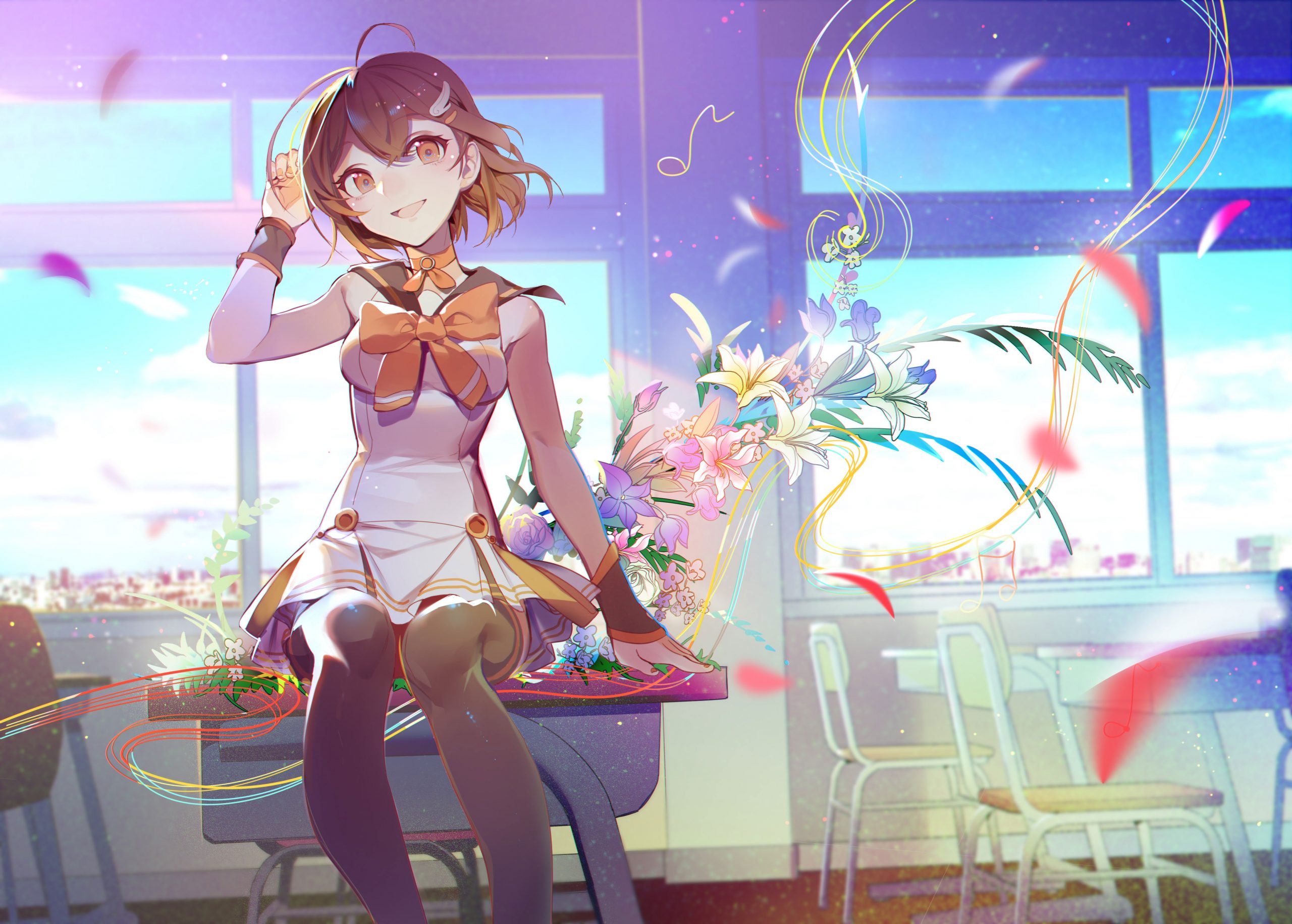Wallpaper Lofi Anime, Anime Girls, School Uniform, Flowers • Wallpaper For You HD Wallpaper For Desktop & Mobile
