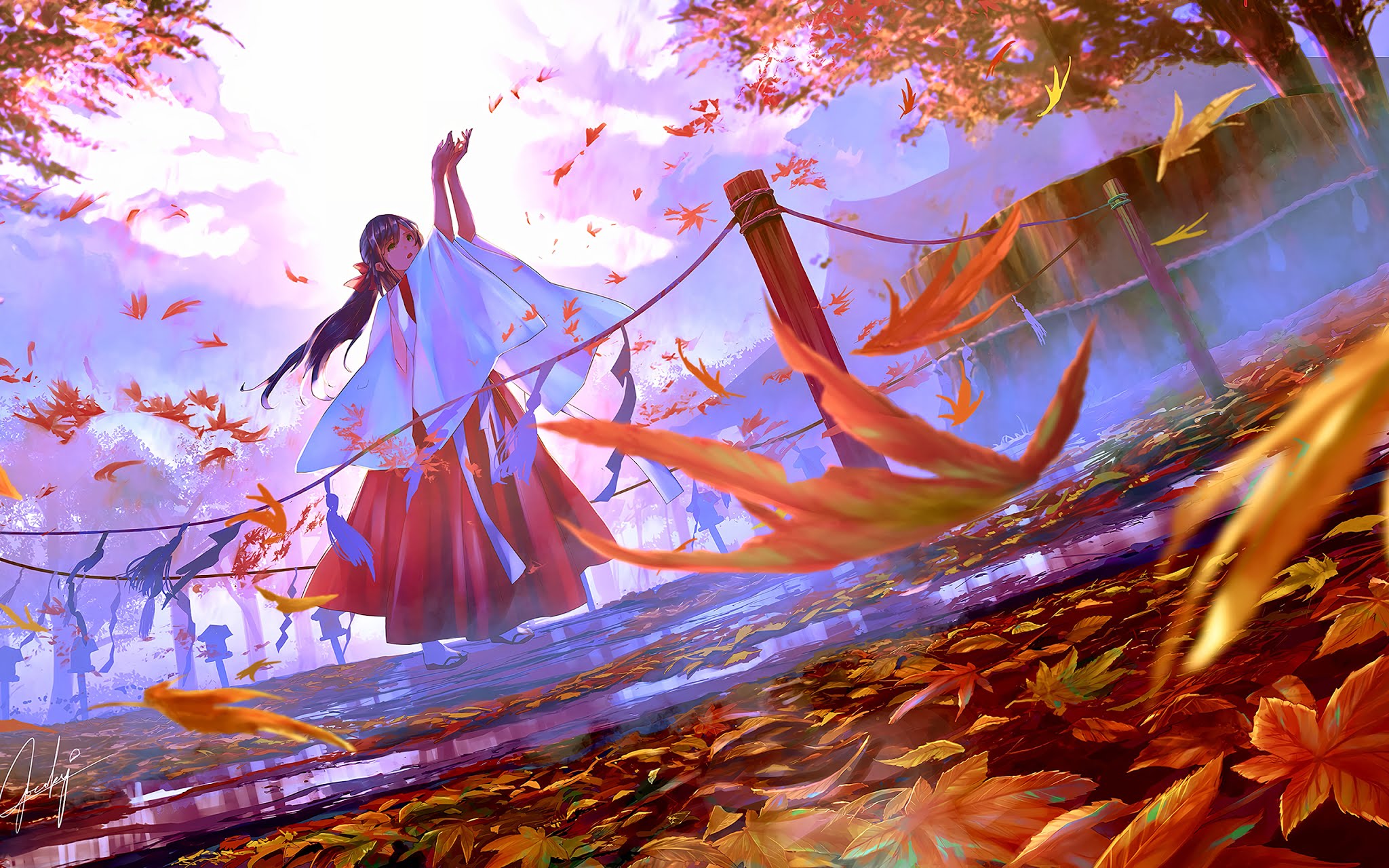 Autumn Leaves Anime Girl Wallpaper