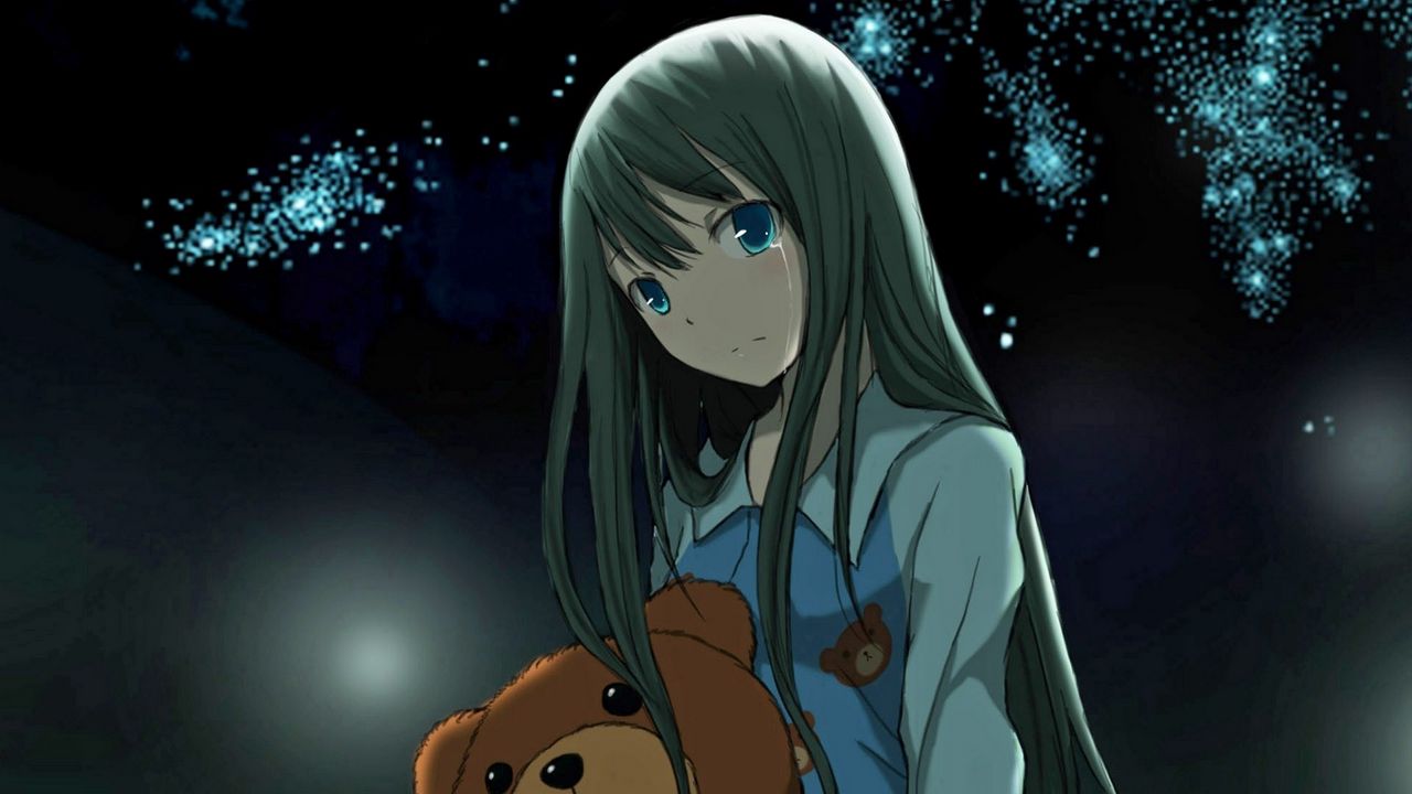Wallpaper anime, girl, toy, bear, night, star hd, picture, image