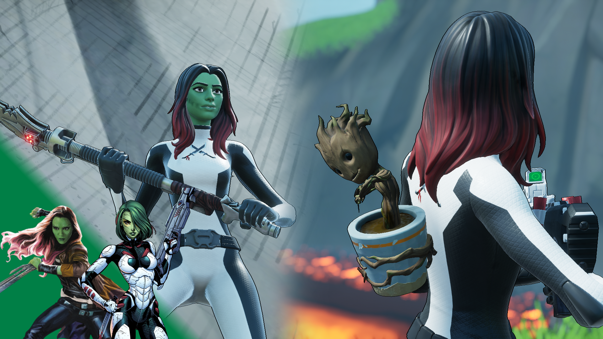 I Am Going To Die Surrounded By The Biggest Idiots In The Galaxy.” (Gamora) [ Joltara / Sapling Groot / Vibro Scythe / Echoes ]: FortniteFashion