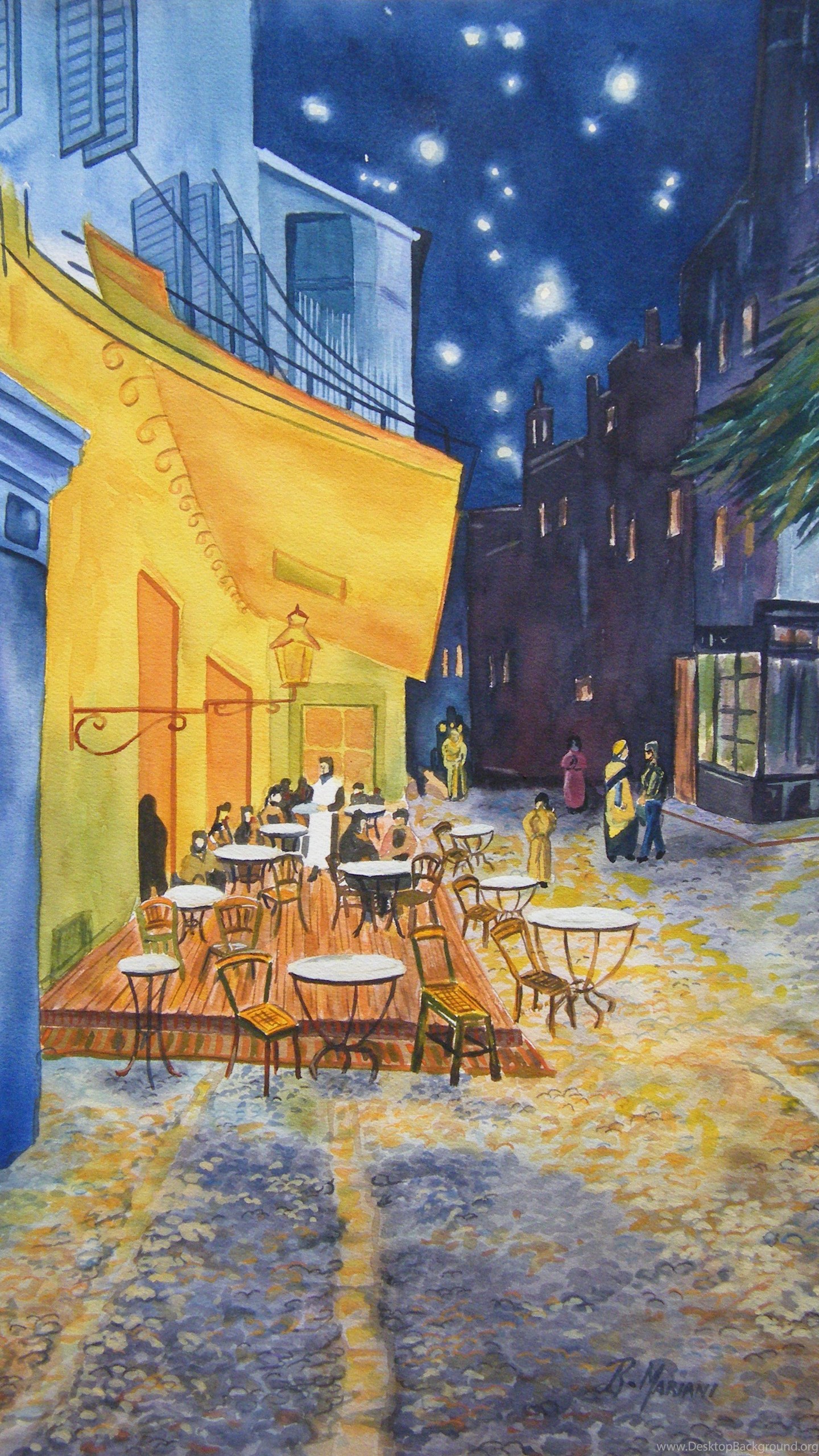 Download Cafe Terrace At Night After Van Gogh Wallpaper Desktop Background