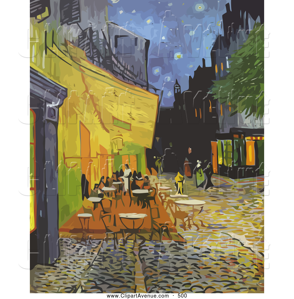 Avenue Clipart of a Street Cafe Terrace at Night on the Place Du Forum, in Arles, France