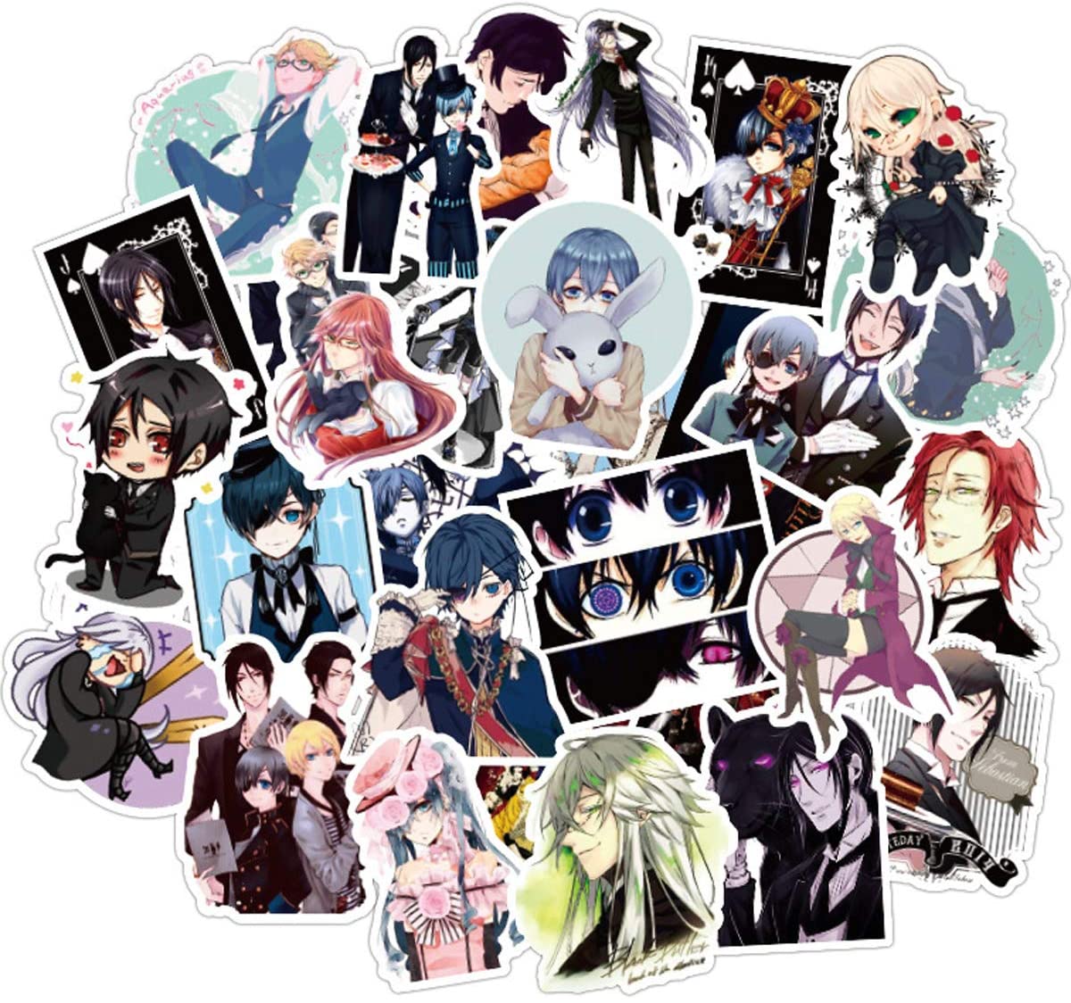 Black Butler Stickers for Water Bottles 50 Pack Cute, Waterproof, Aesthetic, Trendy Stickers for Teens, Girls Perfect for Waterbottle, Laptop, Phone, Travel Extra Durable Vinyl (Black Butler)